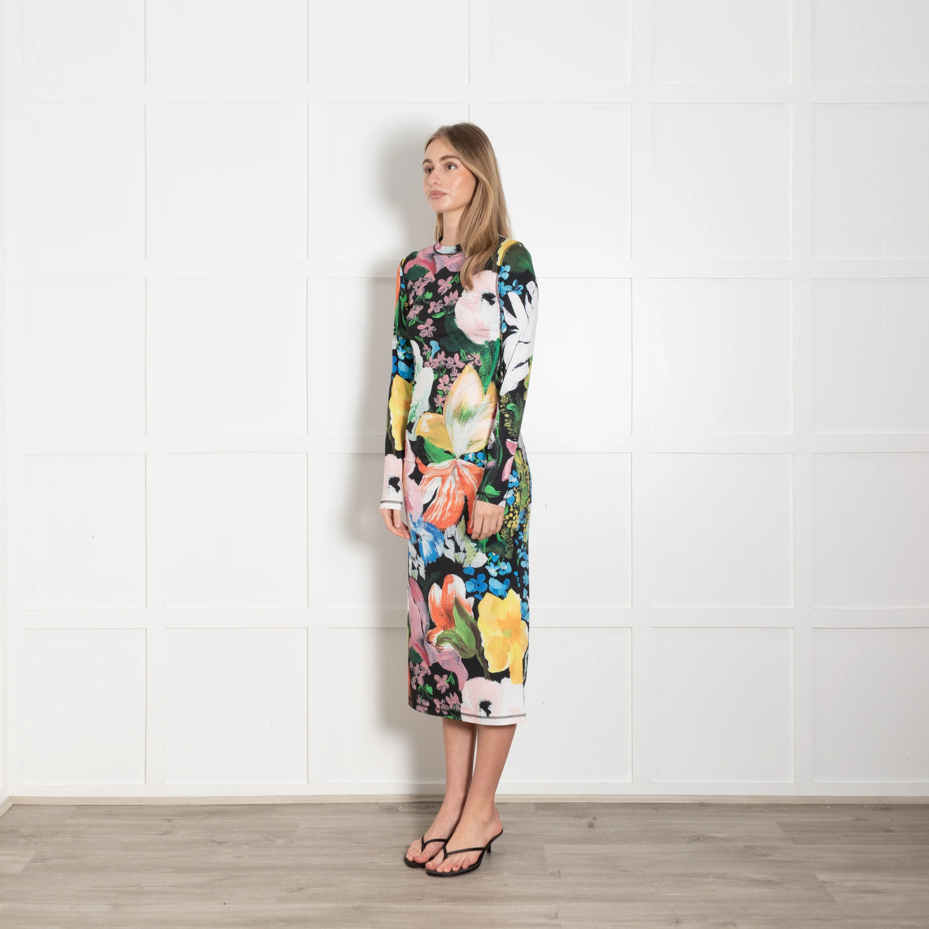 Stine Goya Black Multi Colour Floral Stretchy Long Dress - Image 3