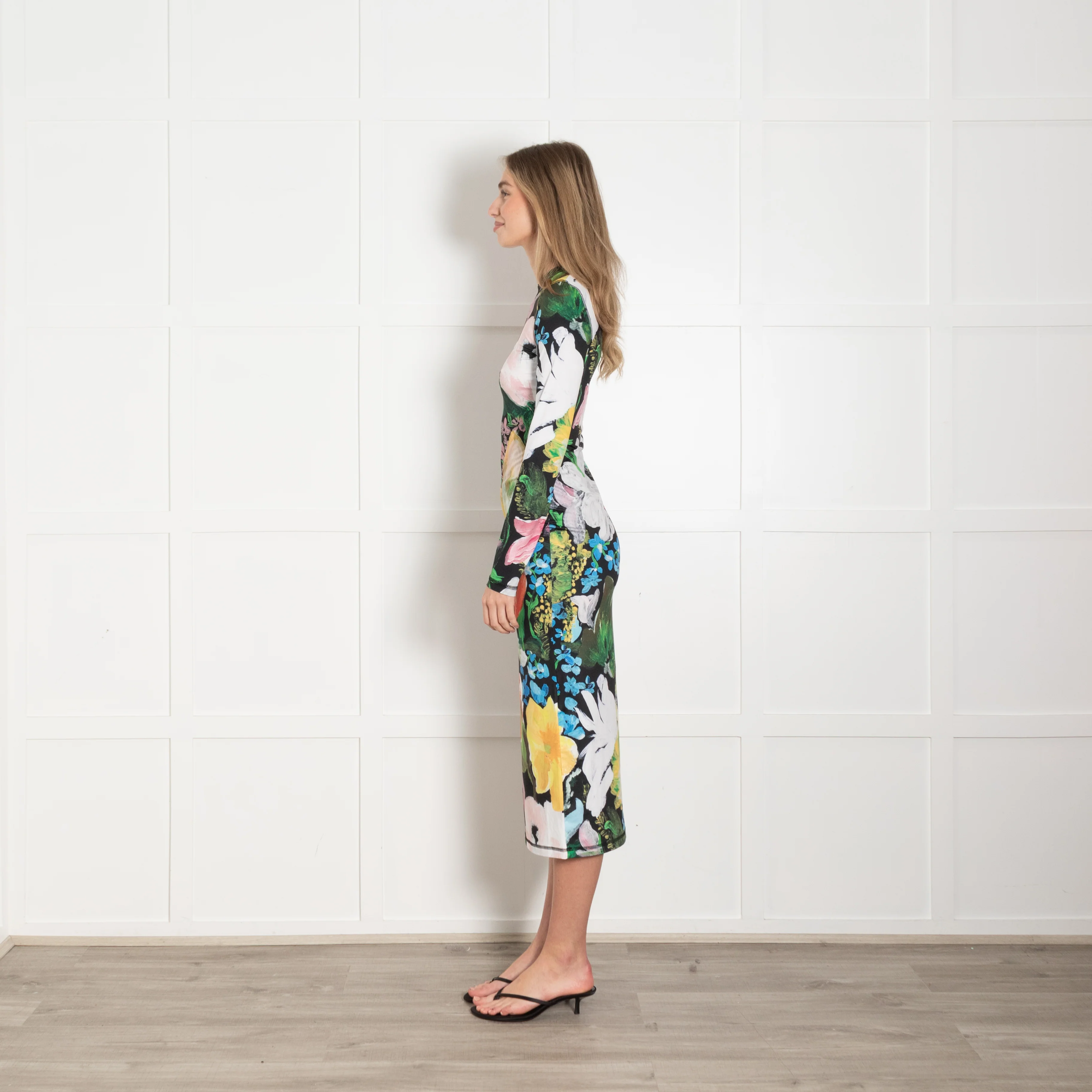 Stine Goya Black Multi Colour Floral Stretchy Long Dress - Image 4