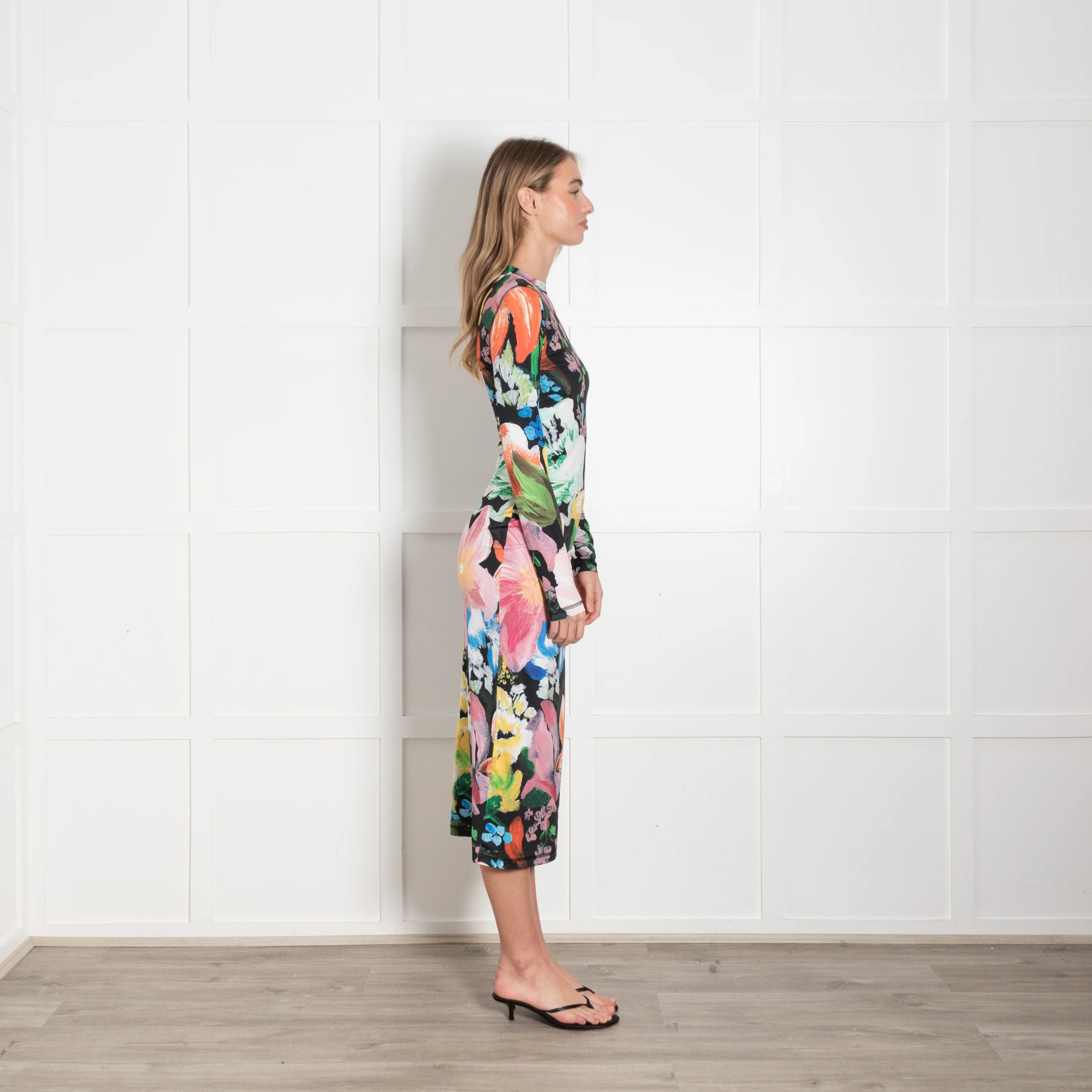 Stine Goya Black Multi Colour Floral Stretchy Long Dress - Image 6