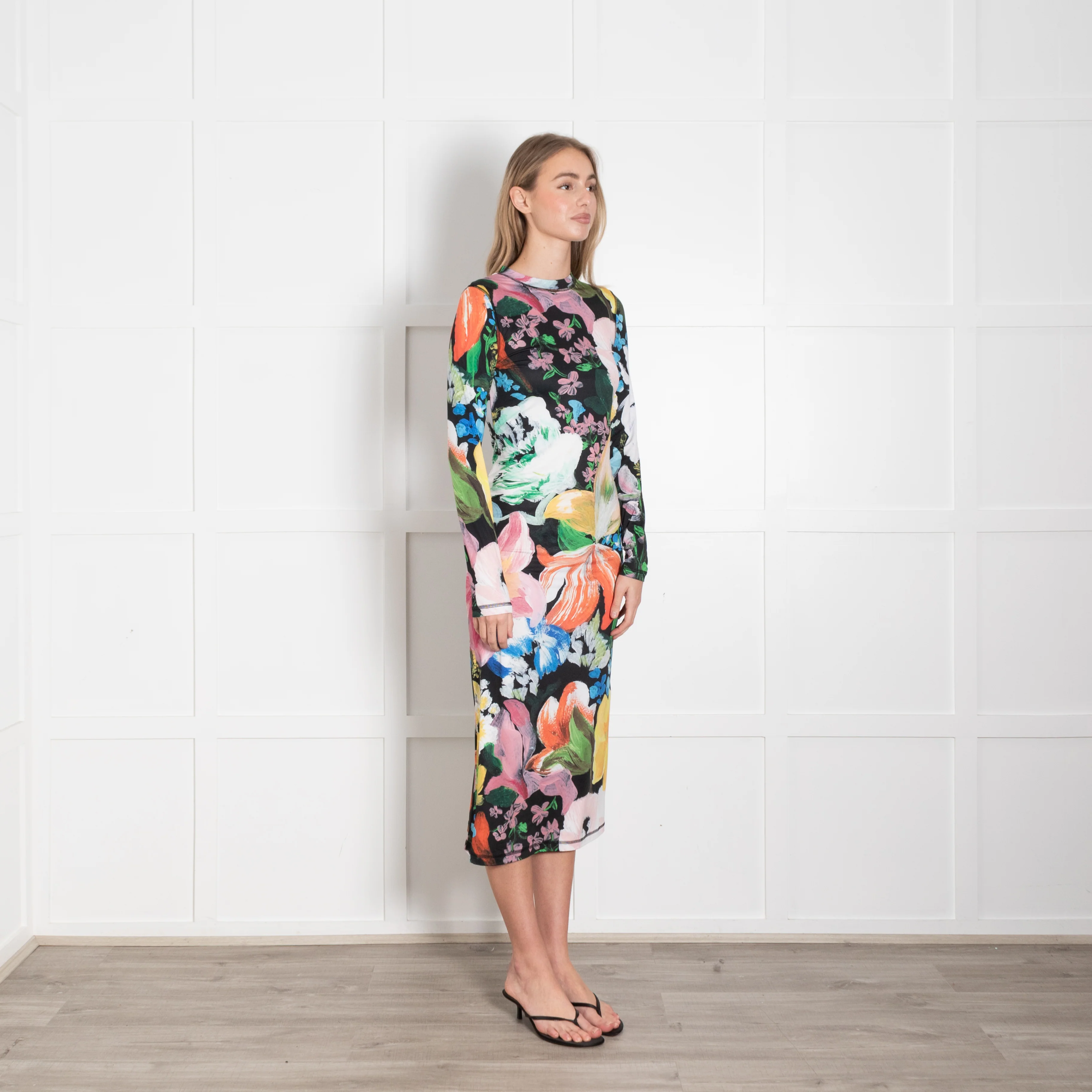 Stine Goya Black Multi Colour Floral Stretchy Long Dress - Image 7