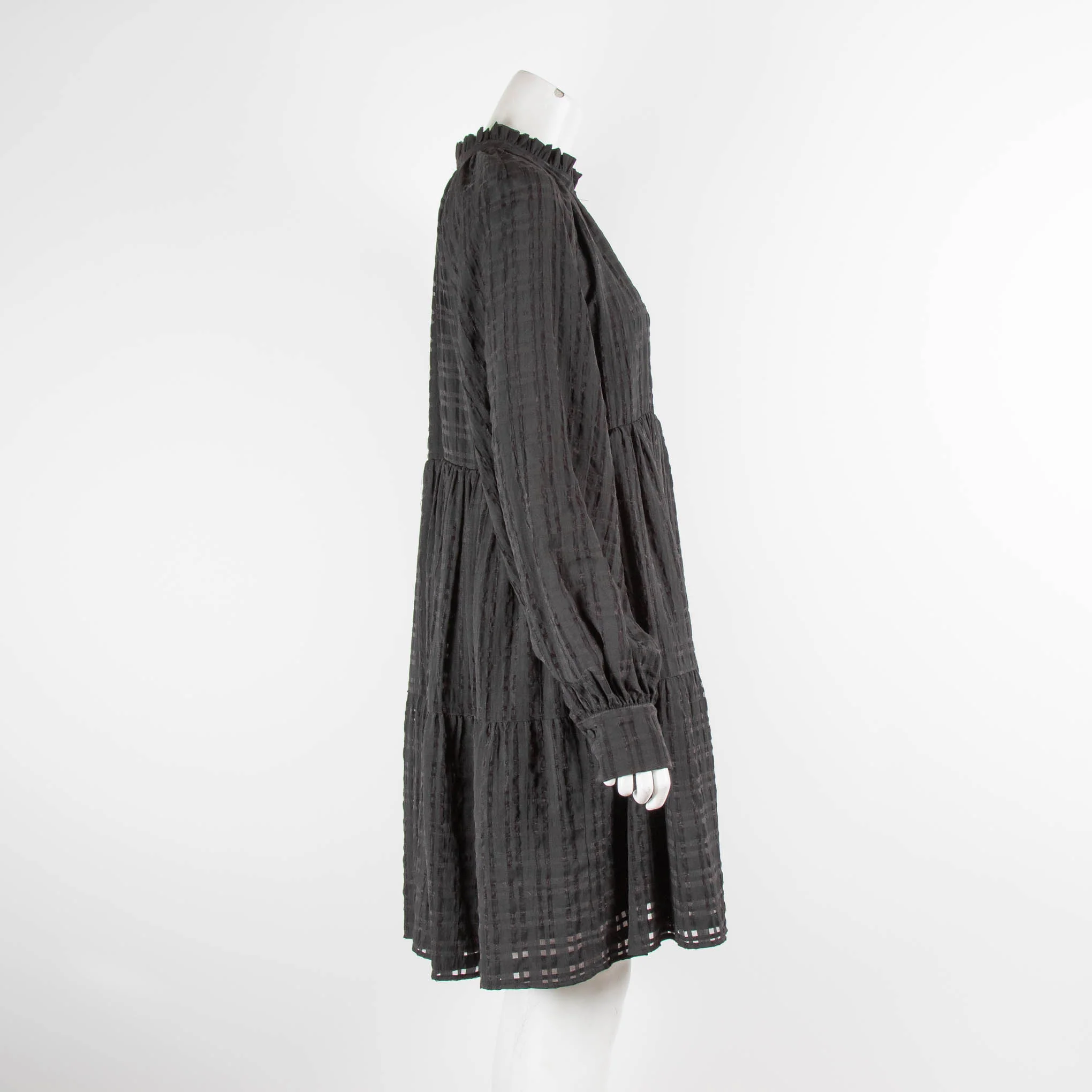 Stine Goya Black on Black Gingham Tiered Long Sleeve Dress - Image 2