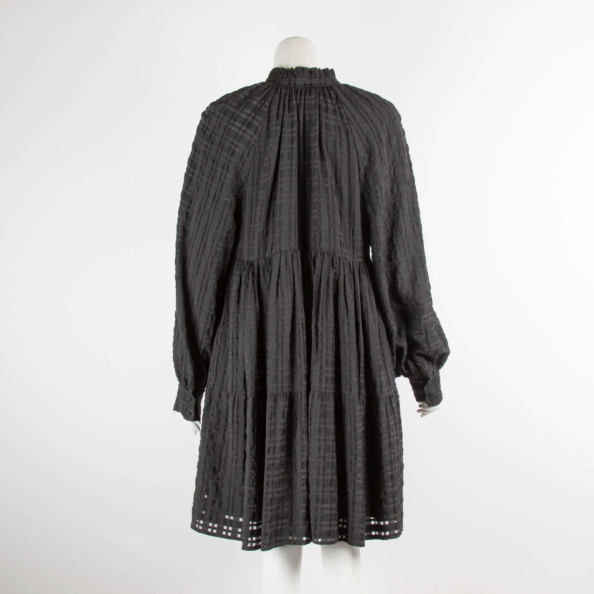 Stine Goya Black on Black Gingham Tiered Long Sleeve Dress - Image 3