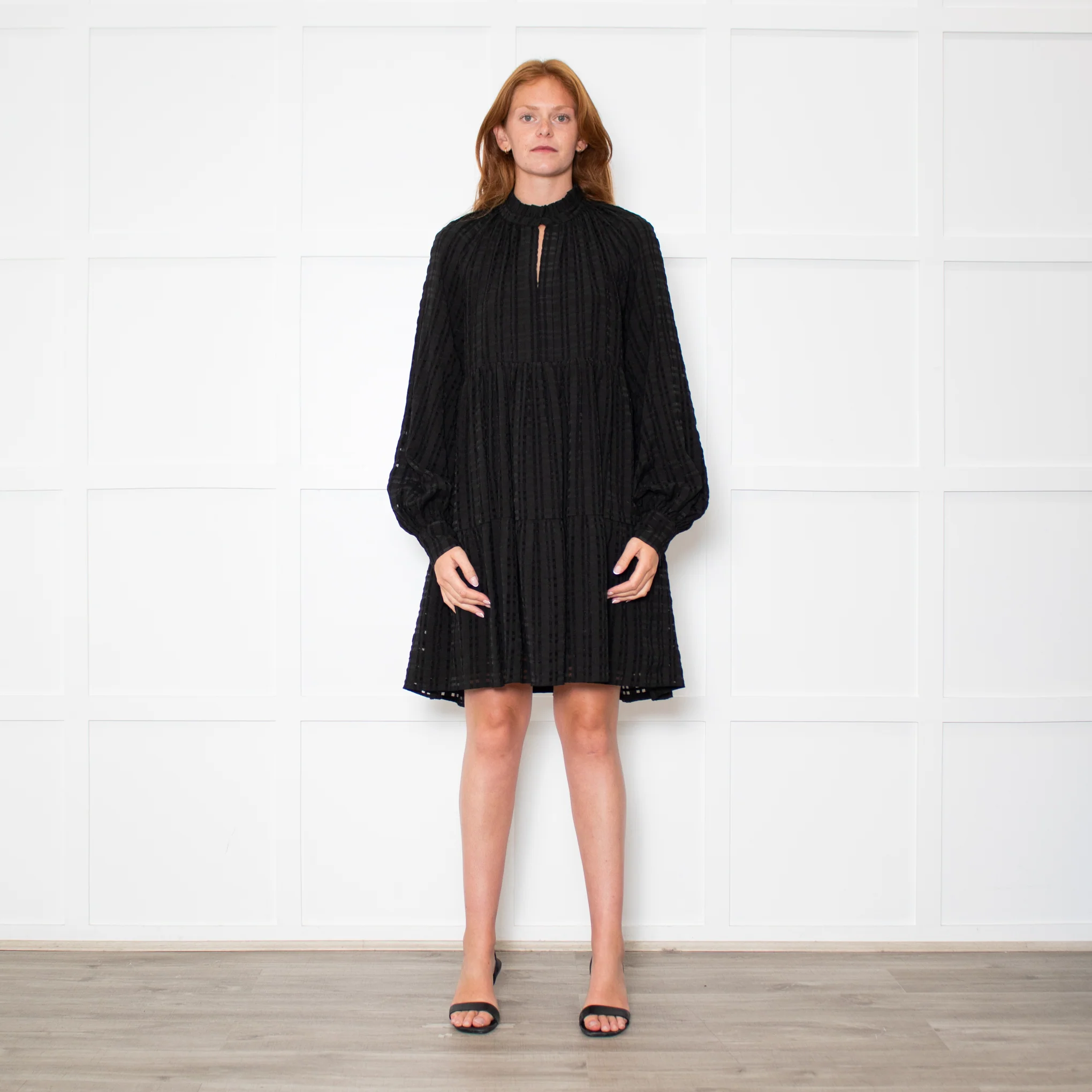 Stine Goya Black Textured Check Full Oversized Dress