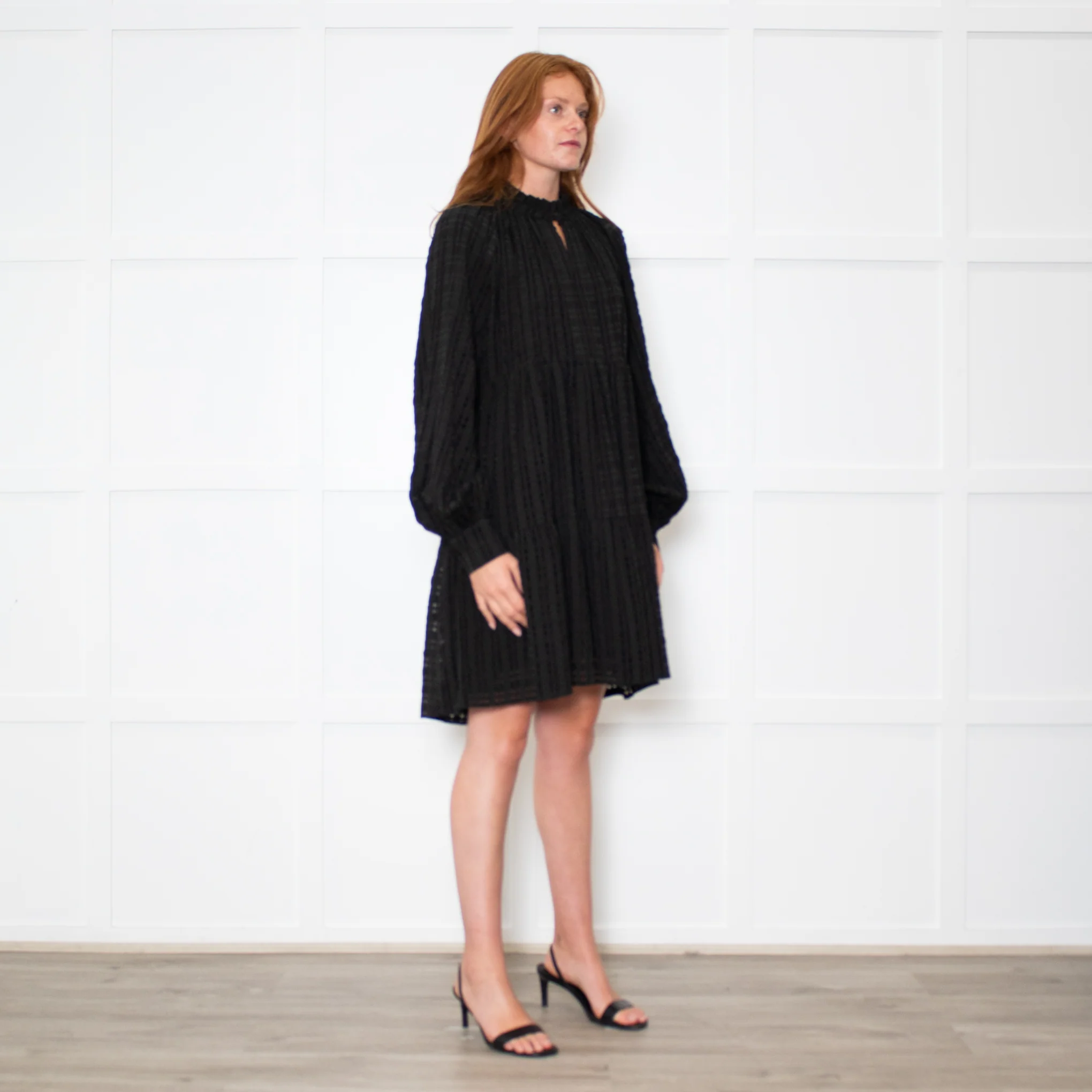 Stine Goya Black Textured Check Full Oversized Dress - Image 7