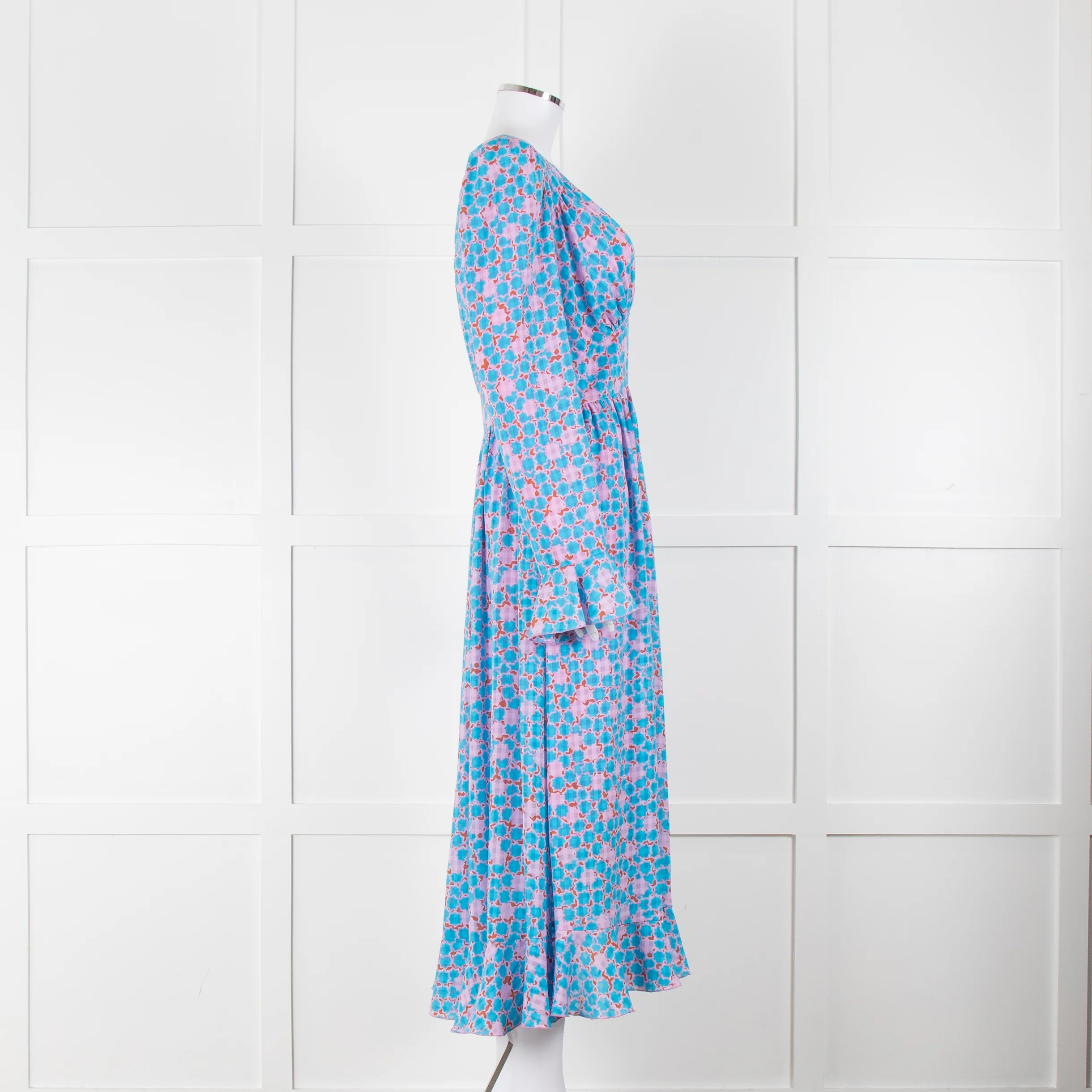 Stine Goya Blue Pink Orange Geometric Print Long Sleeve Maxi Dress - Image 3