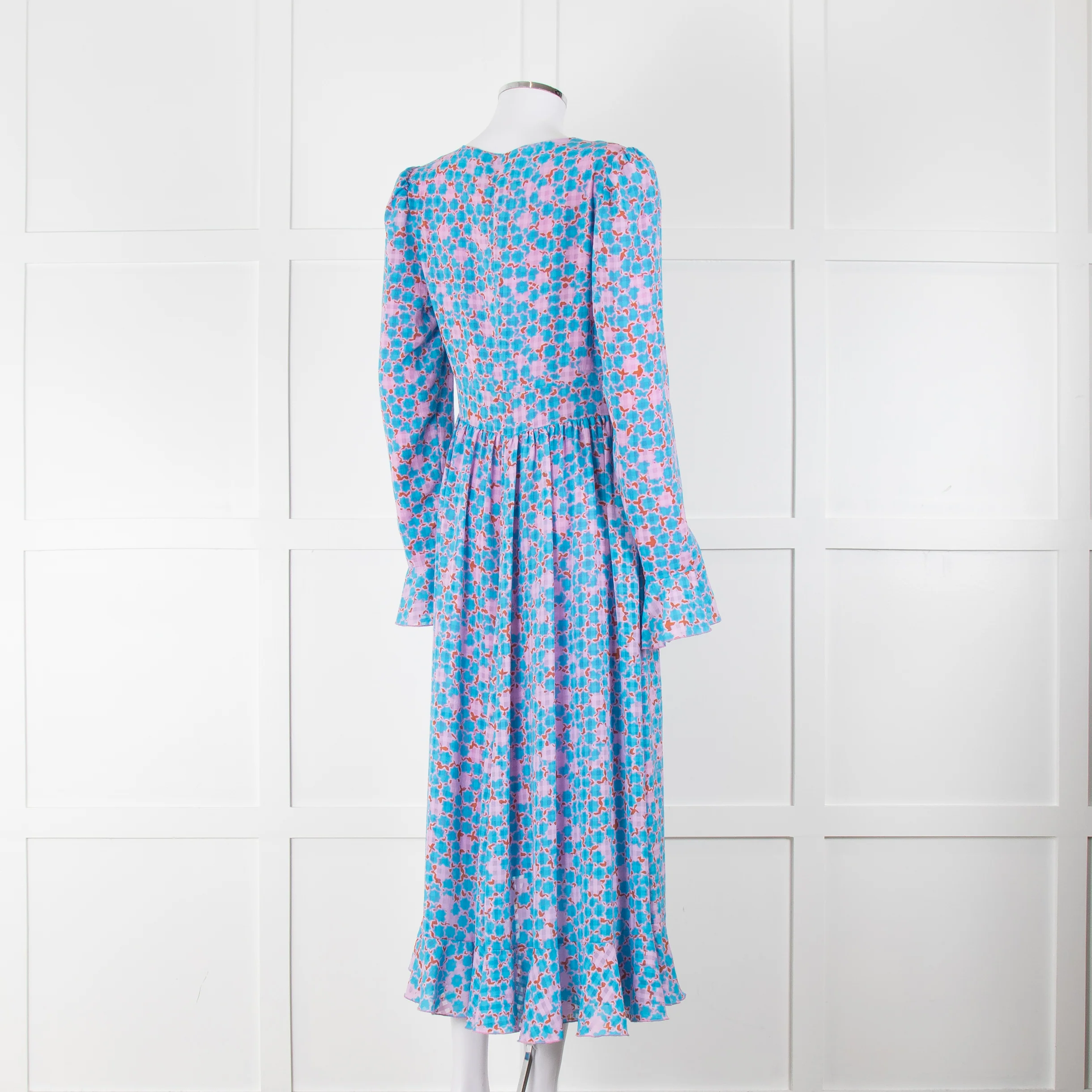 Stine Goya Blue Pink Orange Geometric Print Long Sleeve Maxi Dress - Image 4