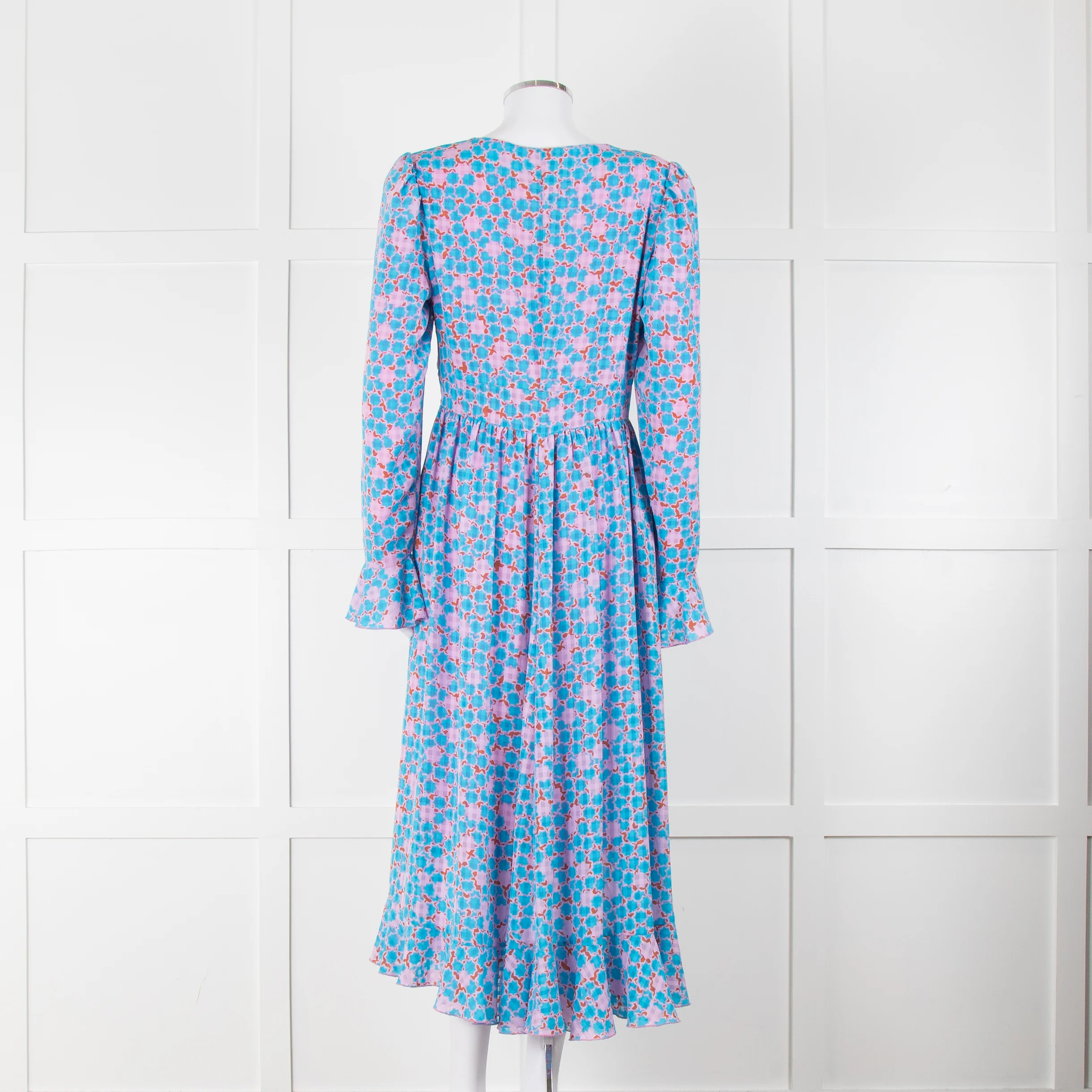 Stine Goya Blue Pink Orange Geometric Print Long Sleeve Maxi Dress - Image 5