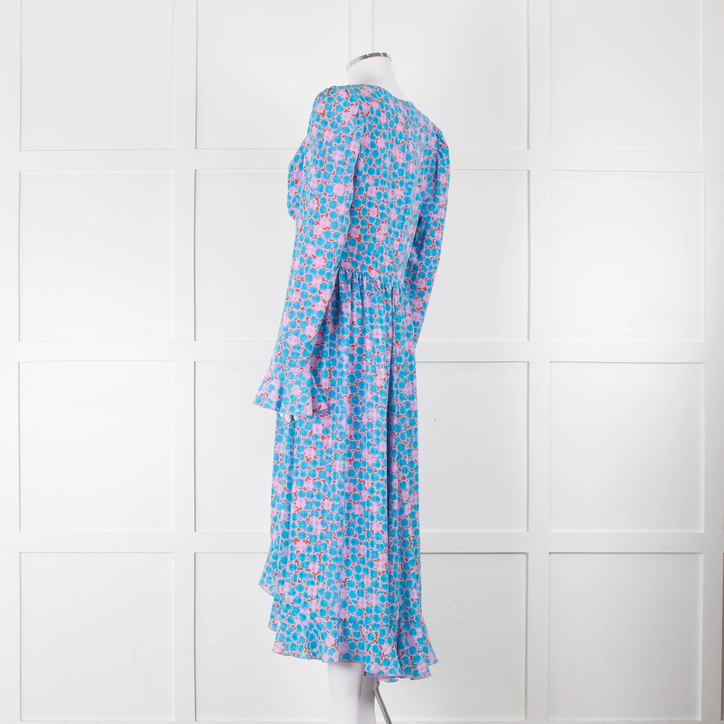 Stine Goya Blue Pink Orange Geometric Print Long Sleeve Maxi Dress - Image 6