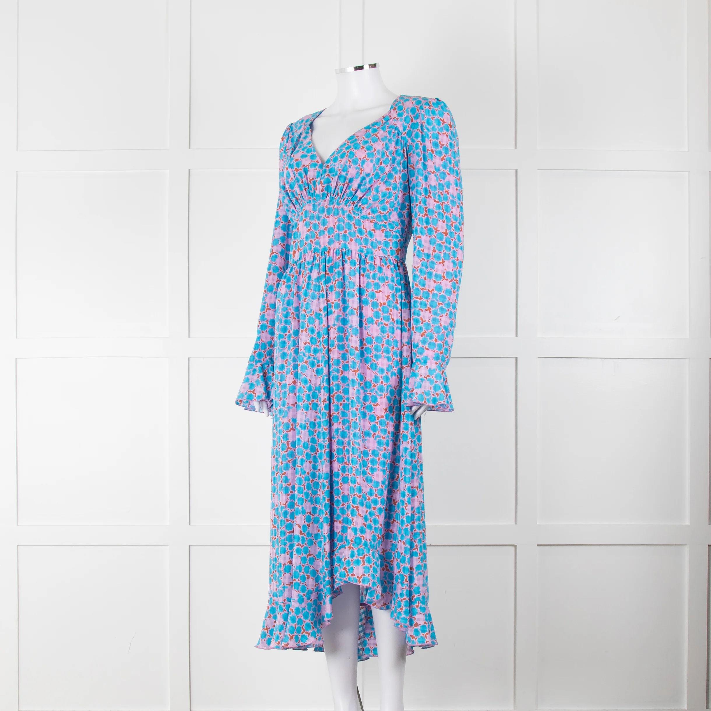 Stine Goya Blue Pink Orange Geometric Print Long Sleeve Maxi Dress - Image 8