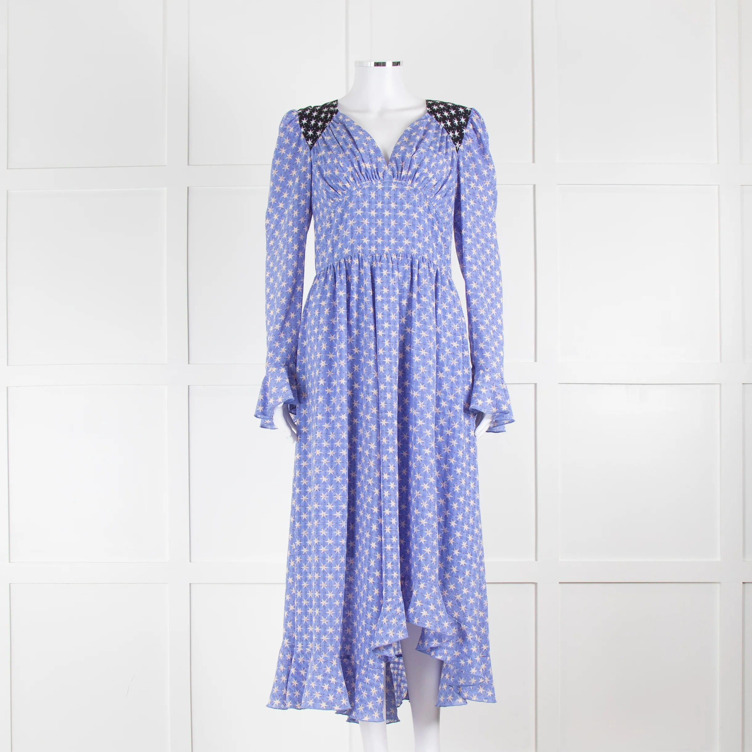 Stine Goya Blue White Star Long Sleeve Maxi Dress