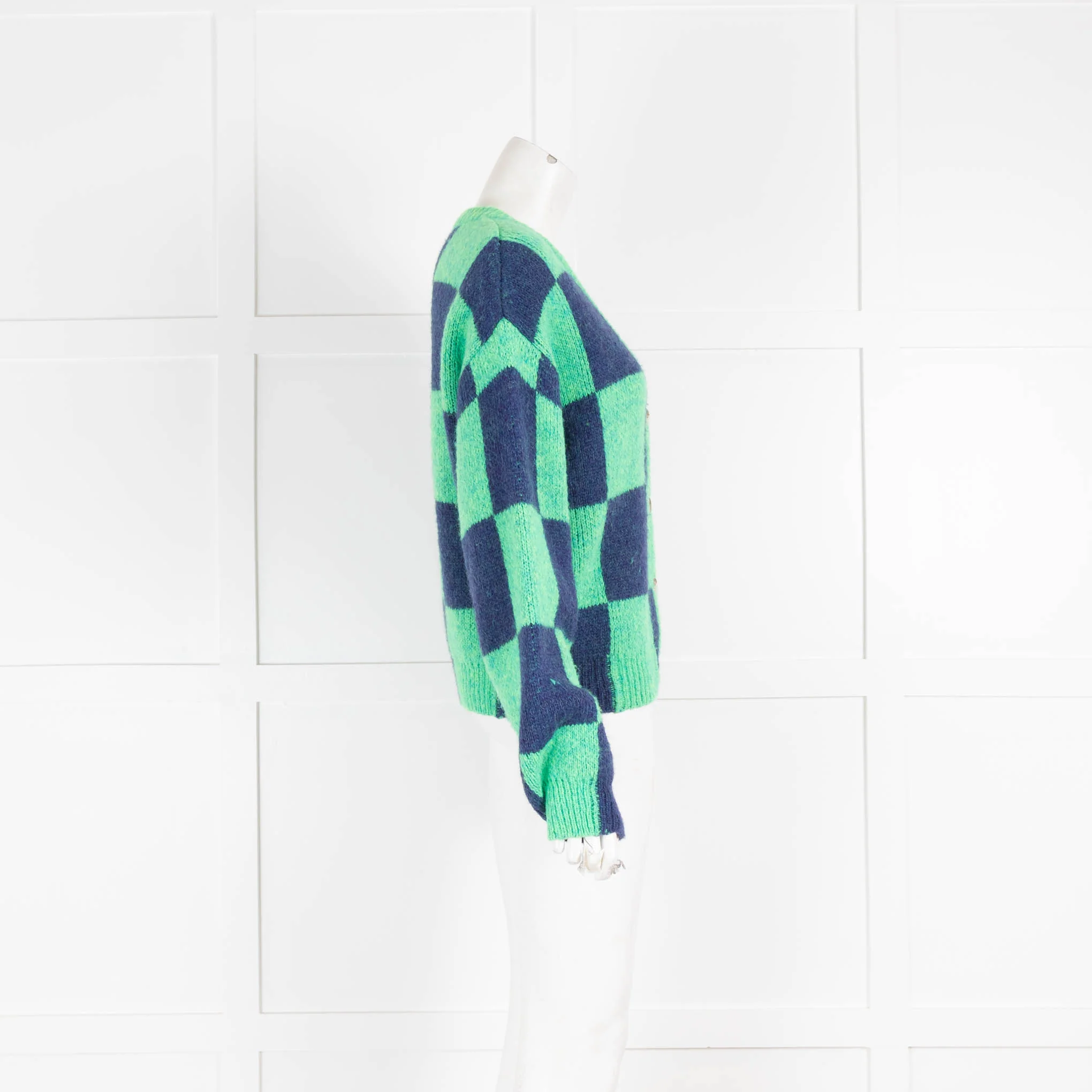 Stine Goya Green and Blue Check Cropped Cardigan - Image 2