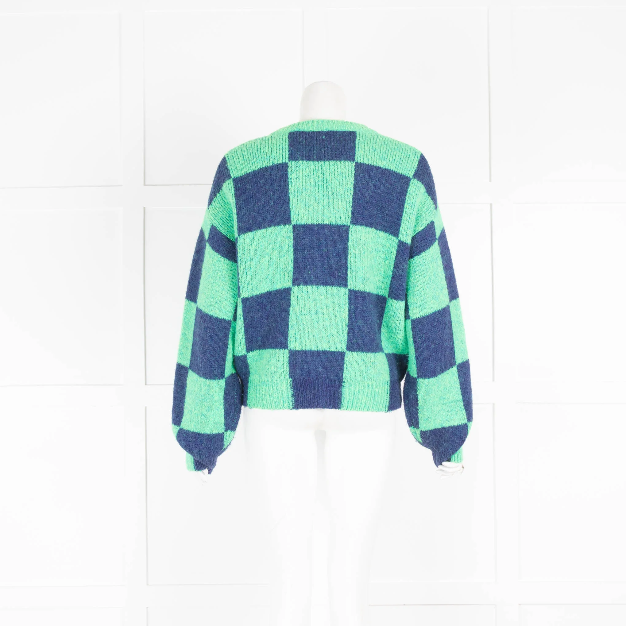 Stine Goya Green and Blue Check Cropped Cardigan - Image 3