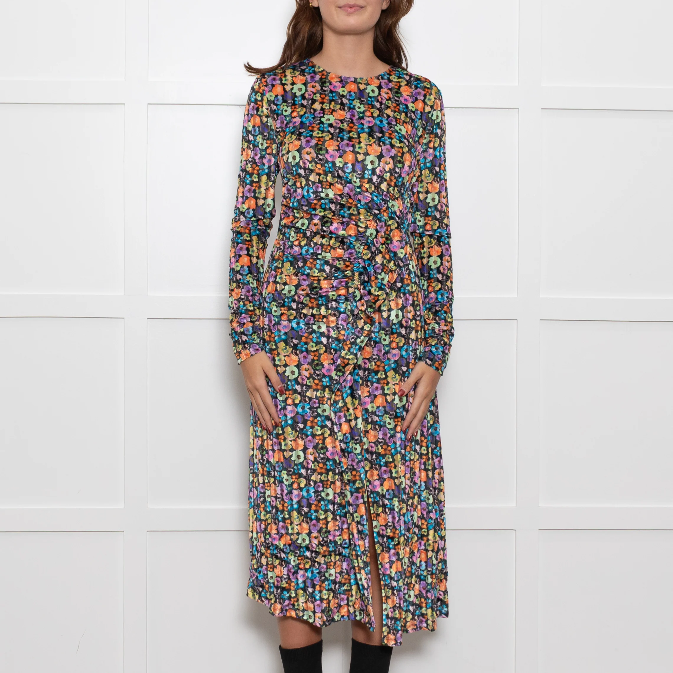 Stine Goya Multi Coloured Floral Devore Midi Dress - Image 2