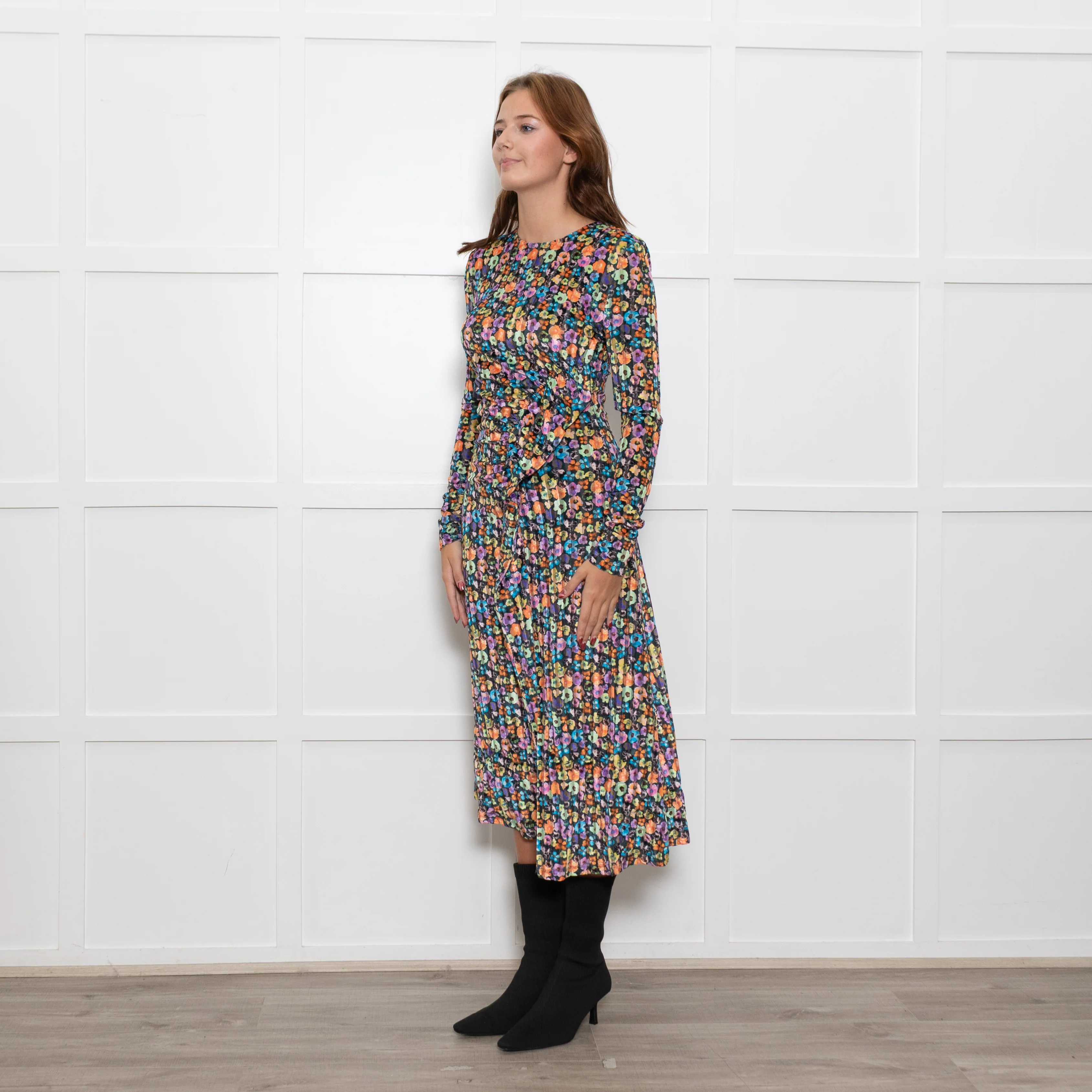 Stine Goya Multi Coloured Floral Devore Midi Dress - Image 4