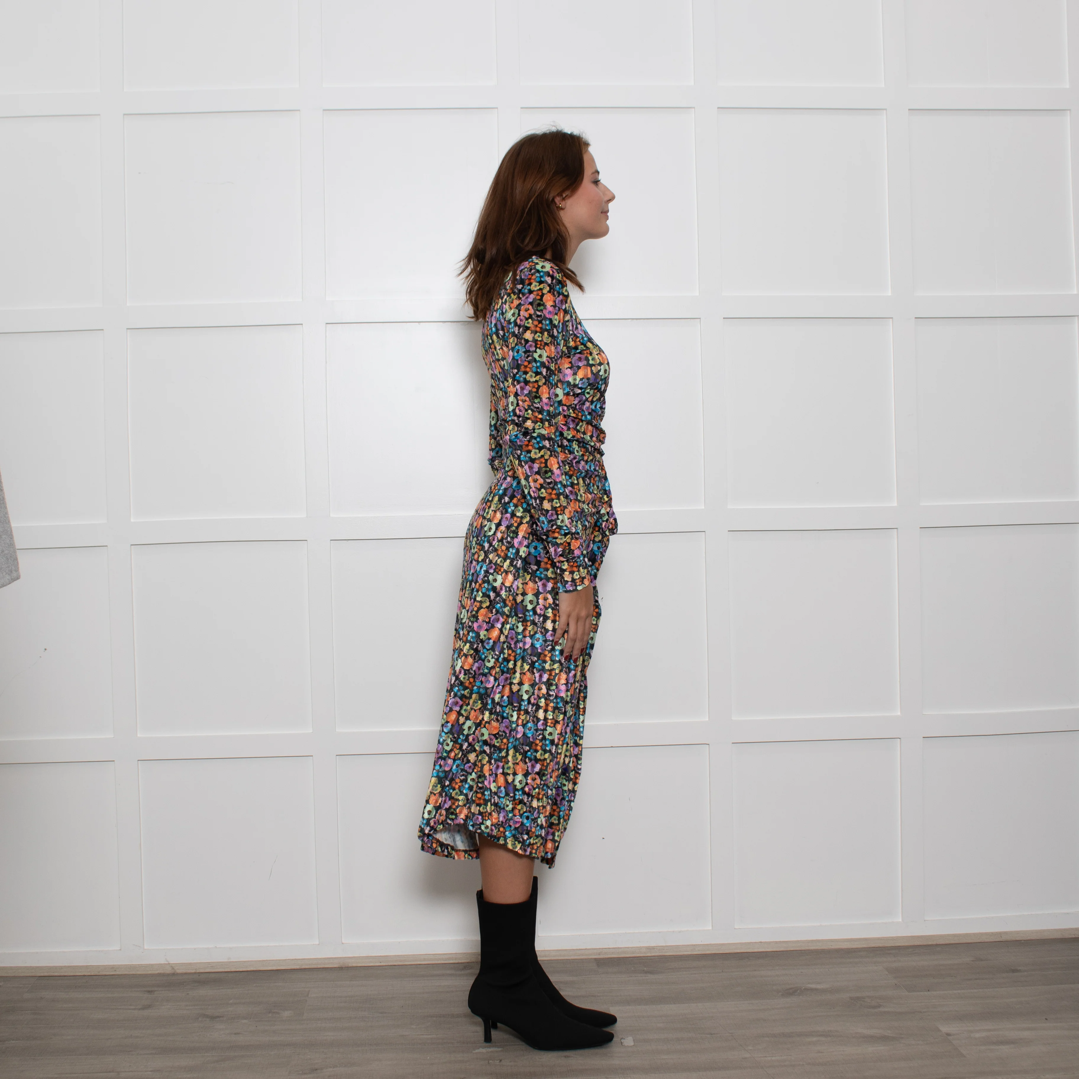 Stine Goya Multi Coloured Floral Devore Midi Dress - Image 7