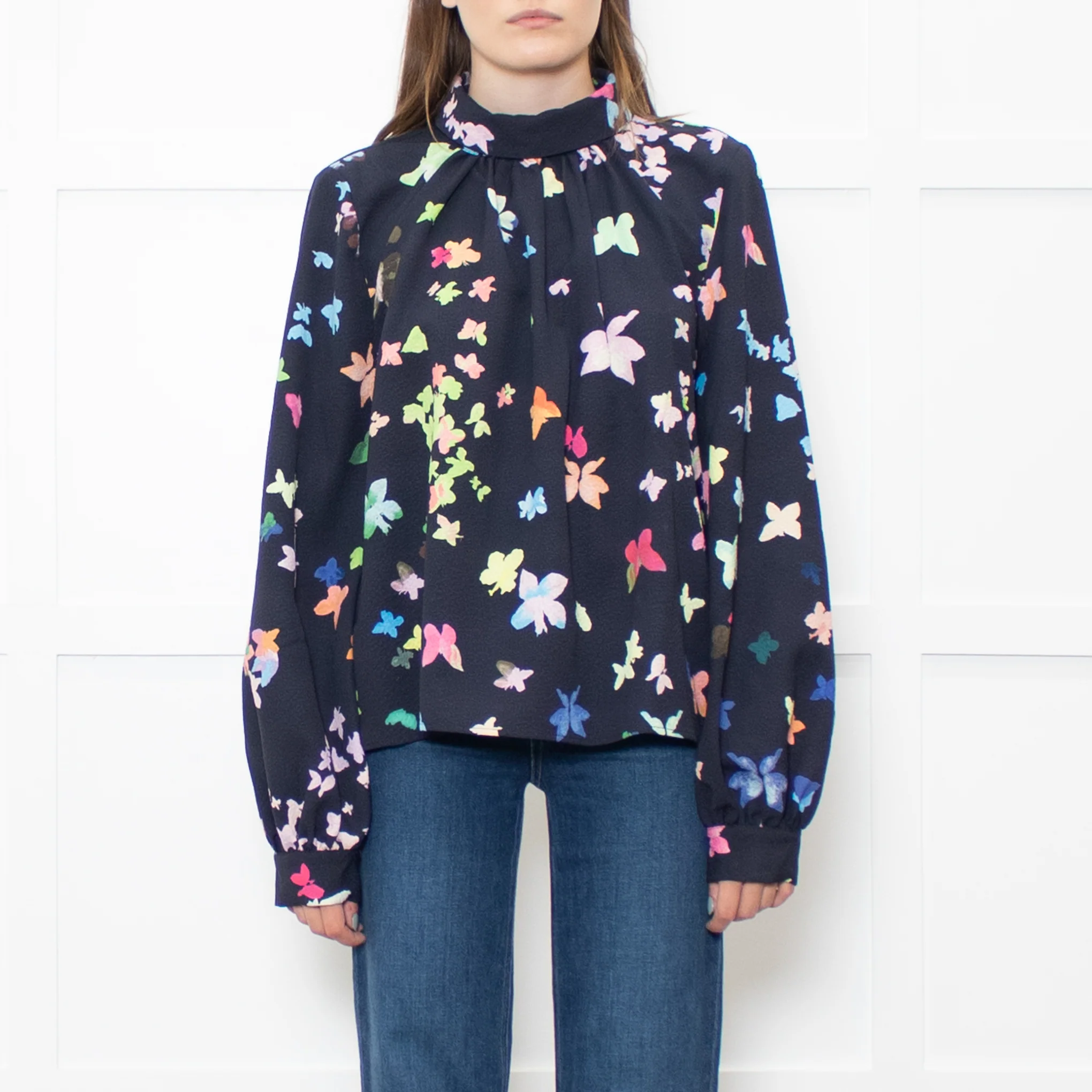 Stine Goya Navy Multi Floral High Neck Blouse - Image 2