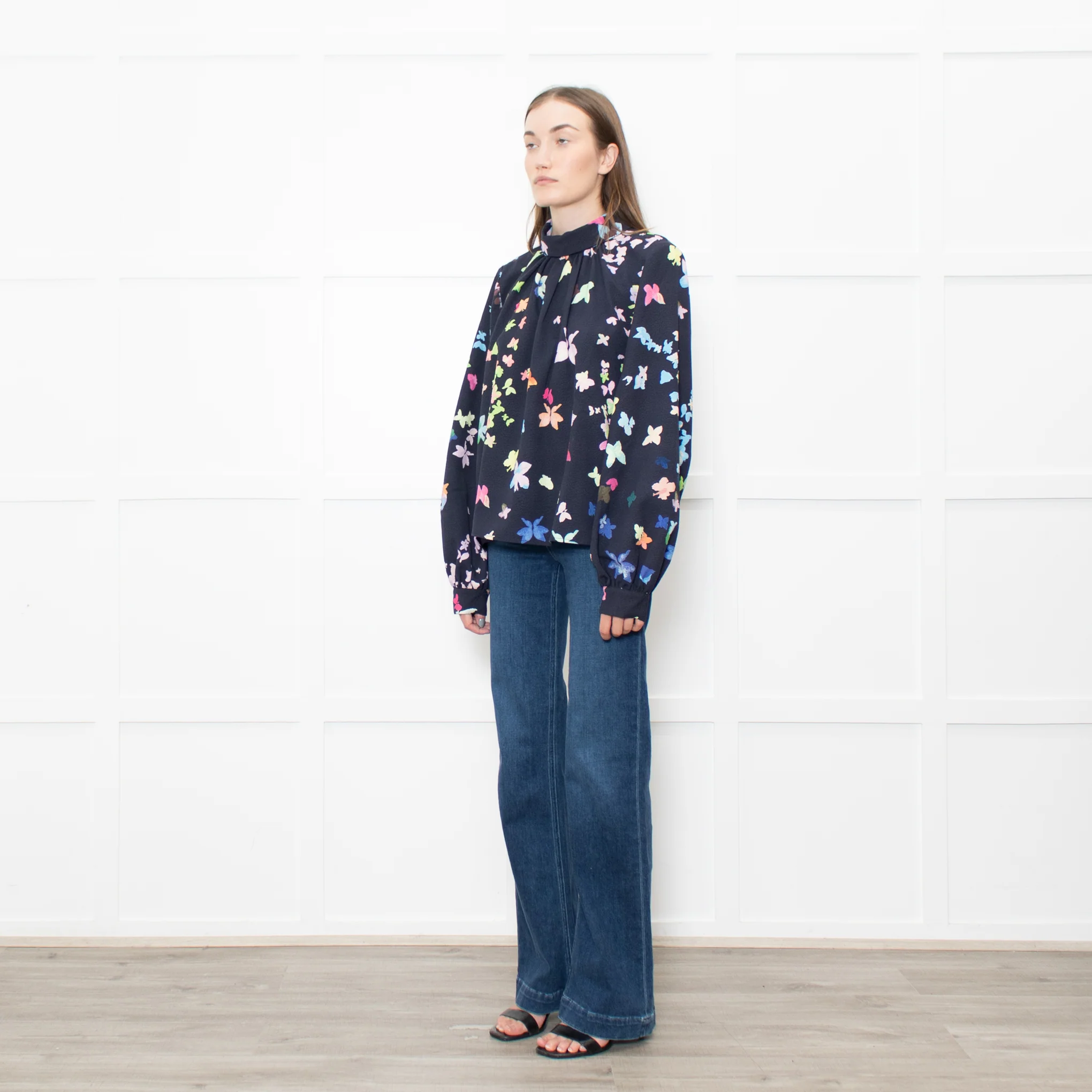 Stine Goya Navy Multi Floral High Neck Blouse - Image 3