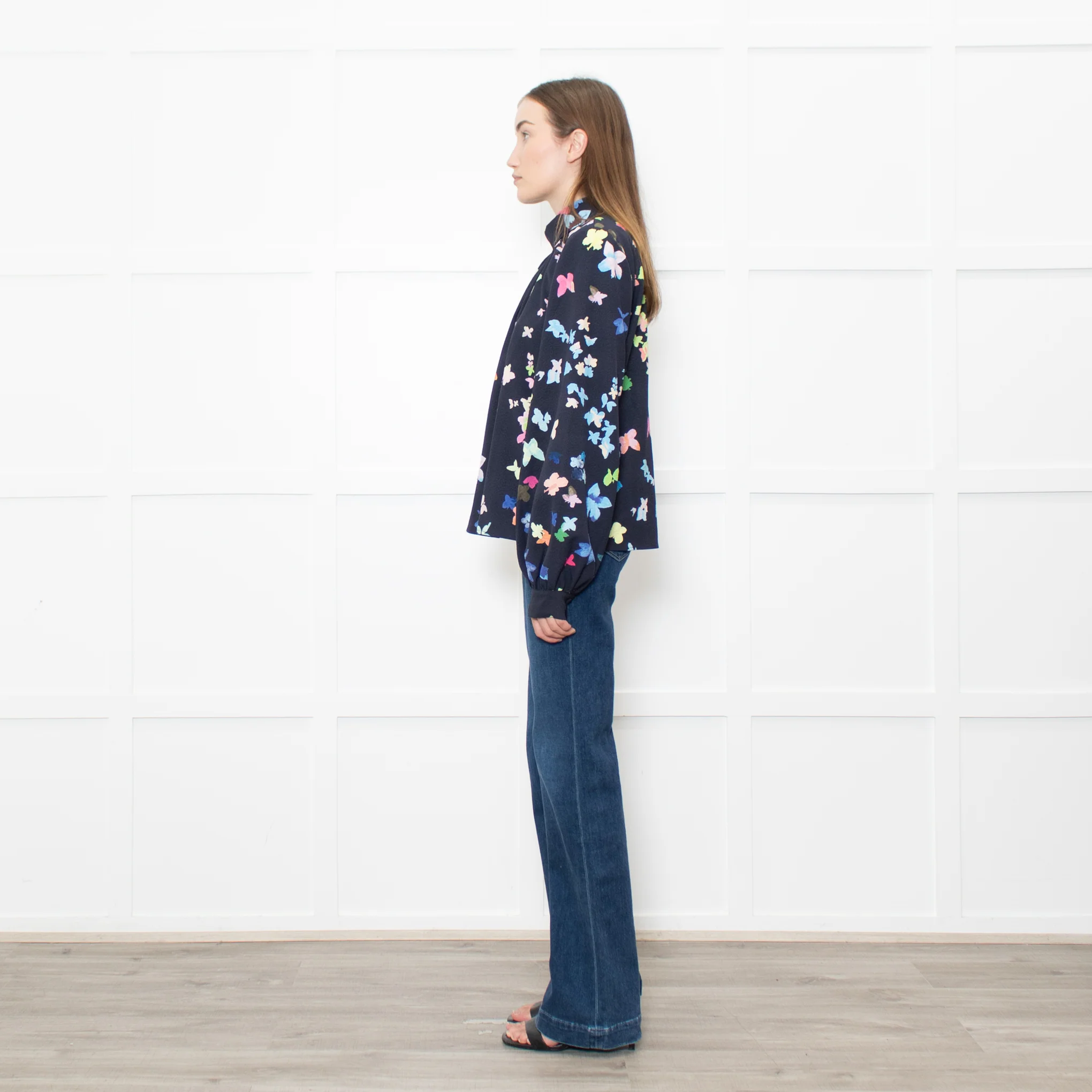 Stine Goya Navy Multi Floral High Neck Blouse - Image 4