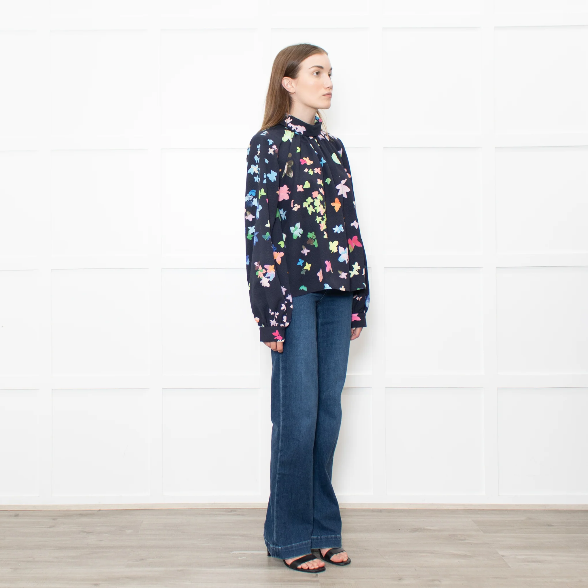 Stine Goya Navy Multi Floral High Neck Blouse - Image 7