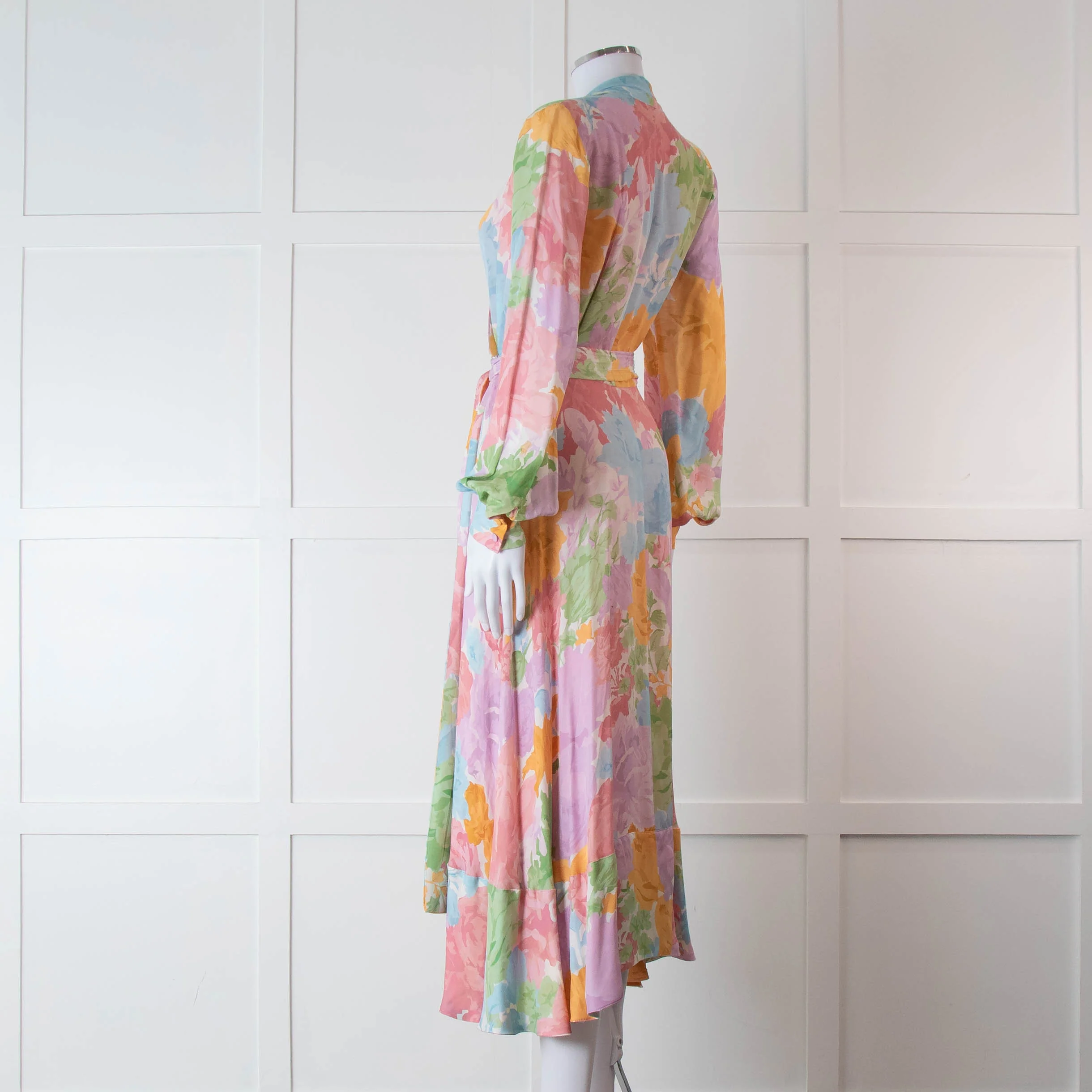 Stine Goya Pink, Yellow, Blue and Green Pastel Floral Wrap Dress - Image 6