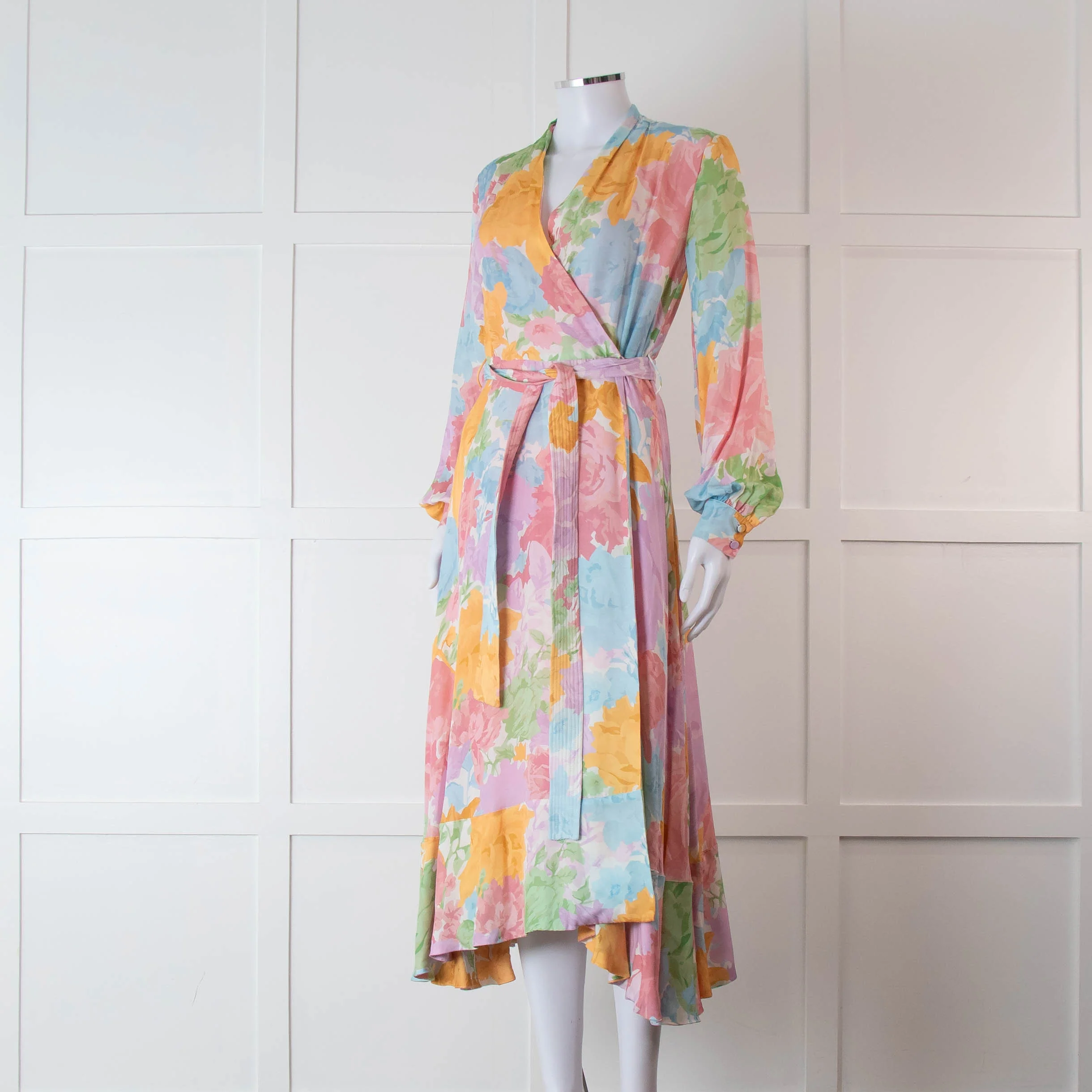 Stine Goya Pink, Yellow, Blue and Green Pastel Floral Wrap Dress - Image 8