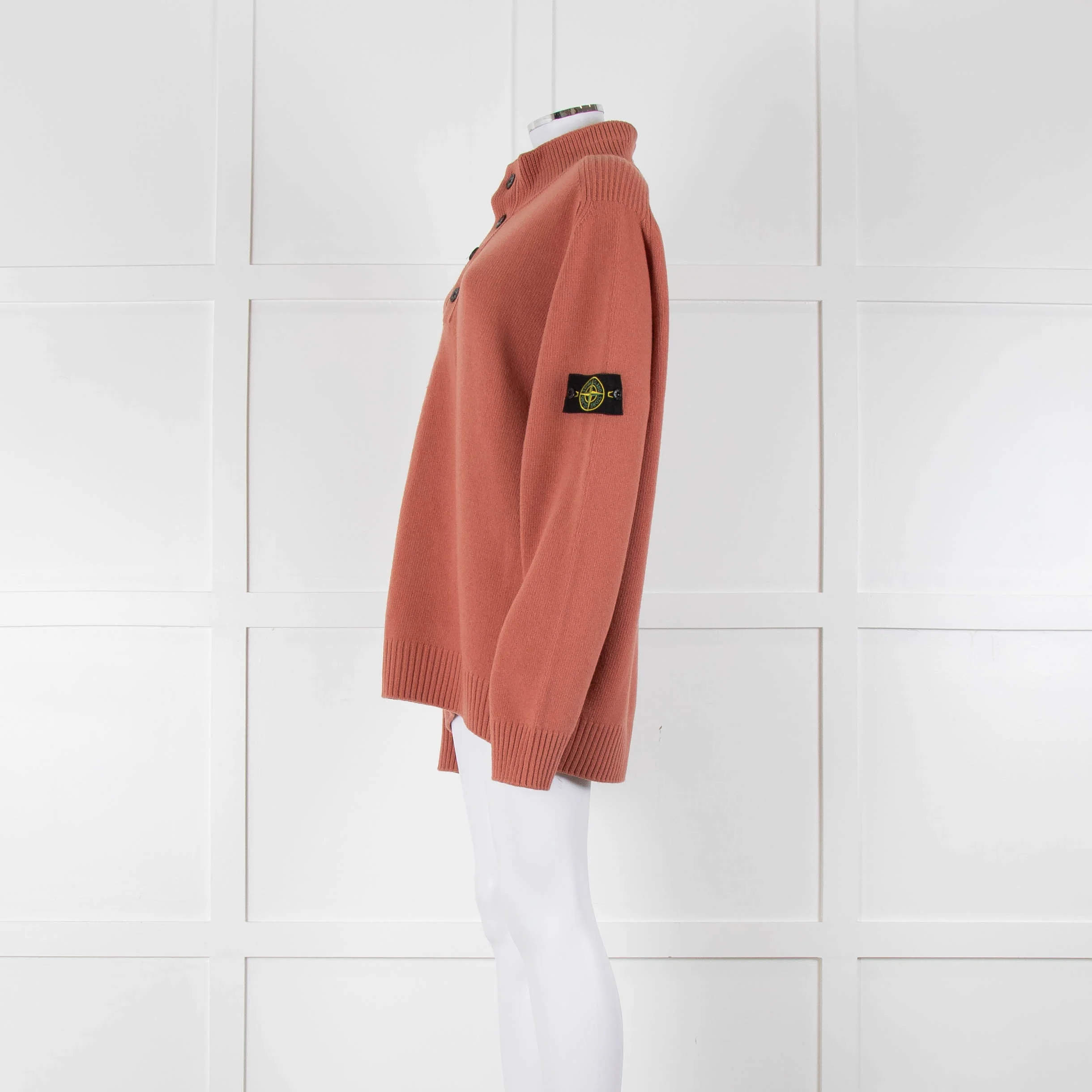 Stone Island Pink Wool Mix Henley Jumper - Image 7