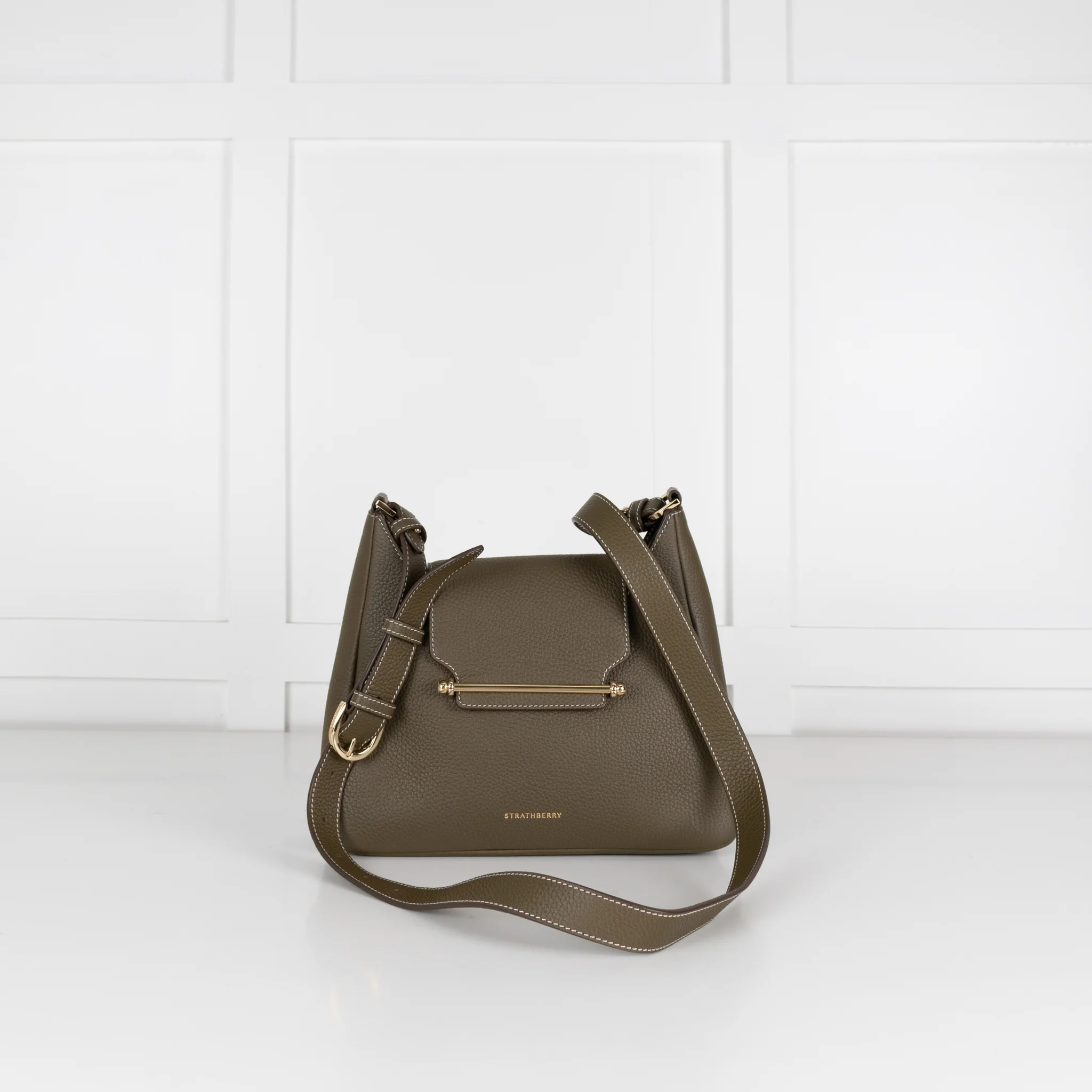 Strathberry Green Multrees Grainy Leather Hobo Bag