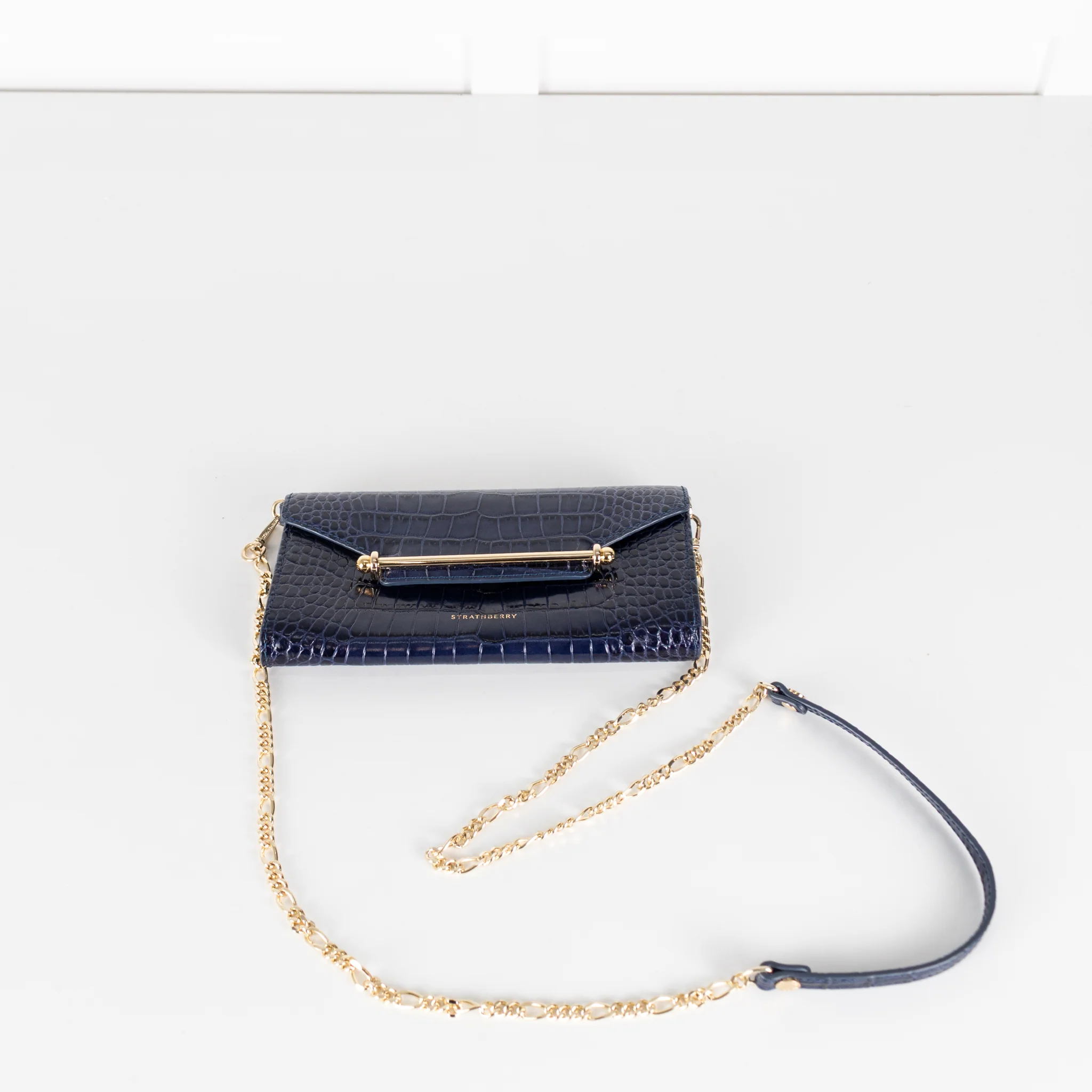 Strathberry Navy Blue Croc Multrees Crossbody Clutch - Image 5