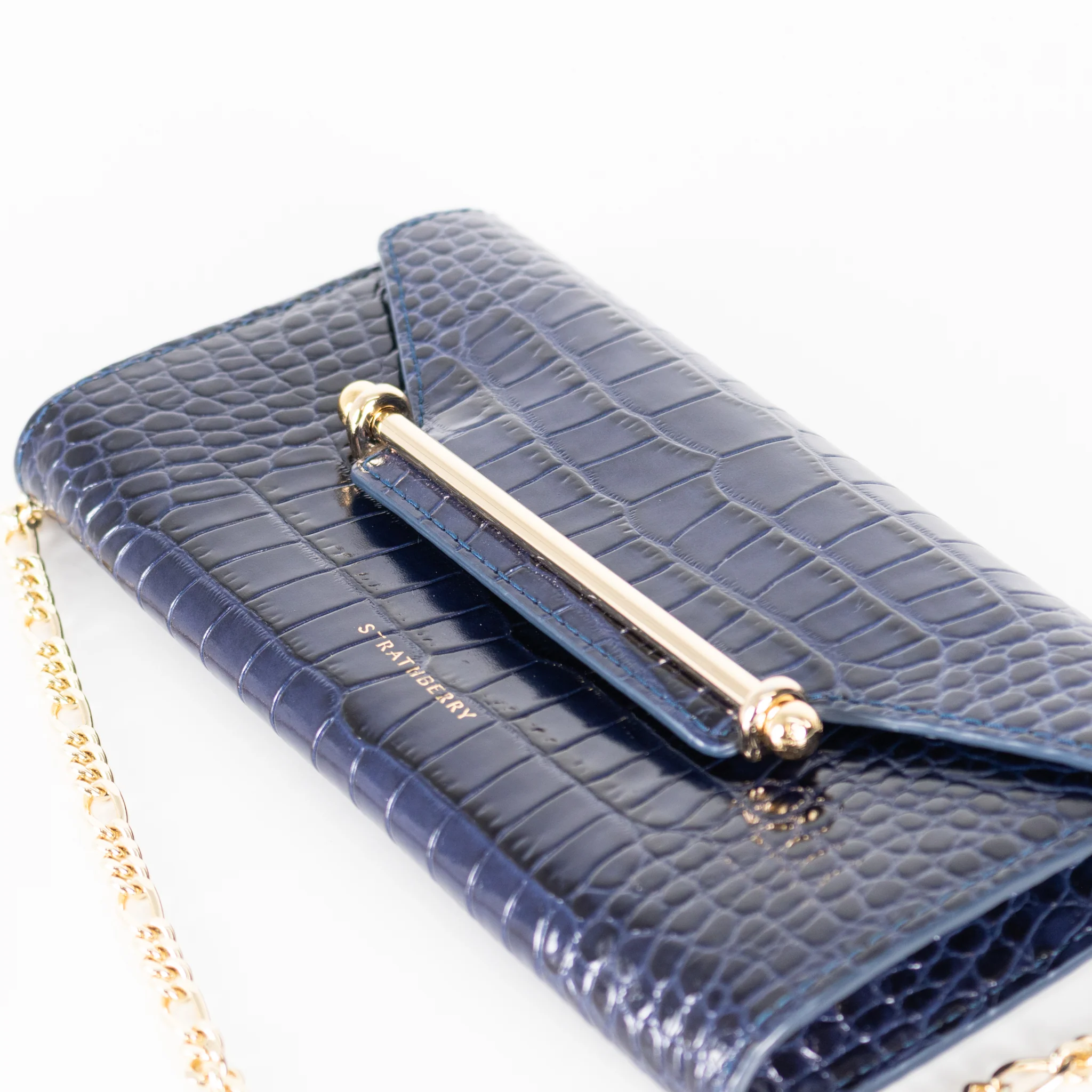 Strathberry Navy Blue Croc Multrees Crossbody Clutch - Image 7