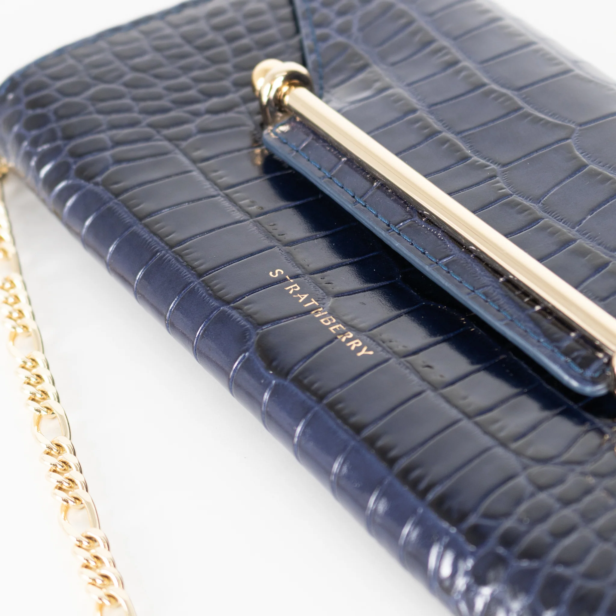 Strathberry Navy Blue Croc Multrees Crossbody Clutch - Image 9