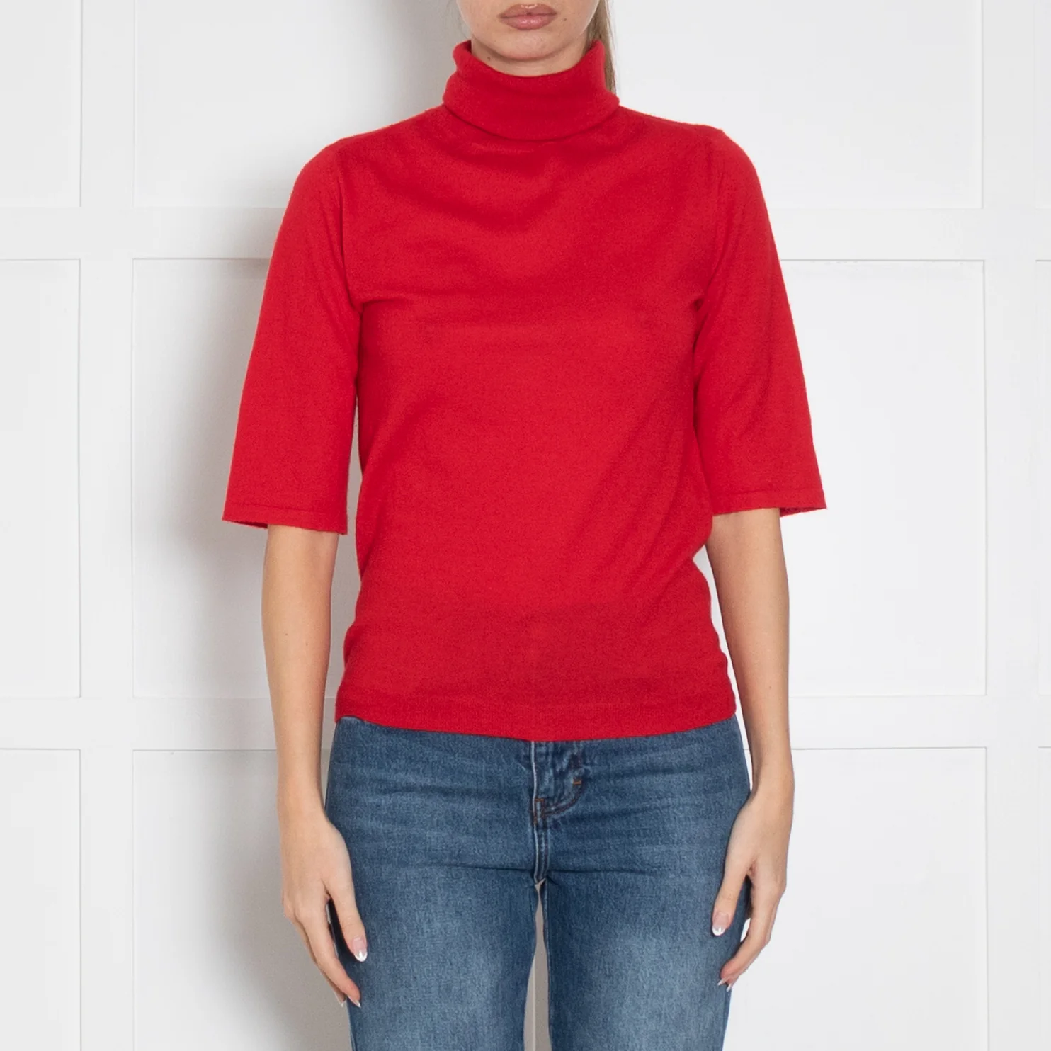 Strenesse Red Cashmere Short Sleeve Roll Neck Sweater - Image 2