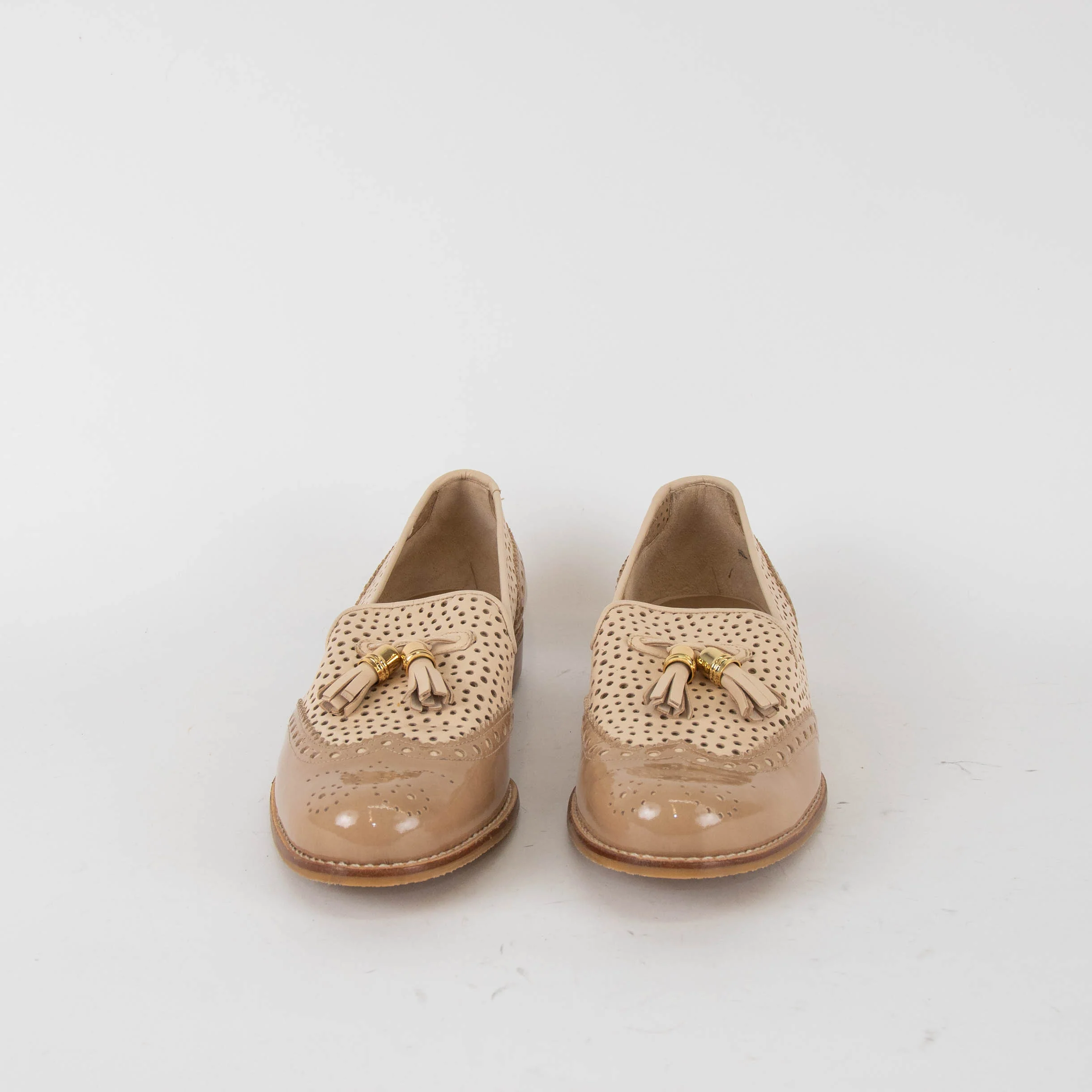 Stuart Weitzman Beige Perforated Tassel Loafers - Image 2