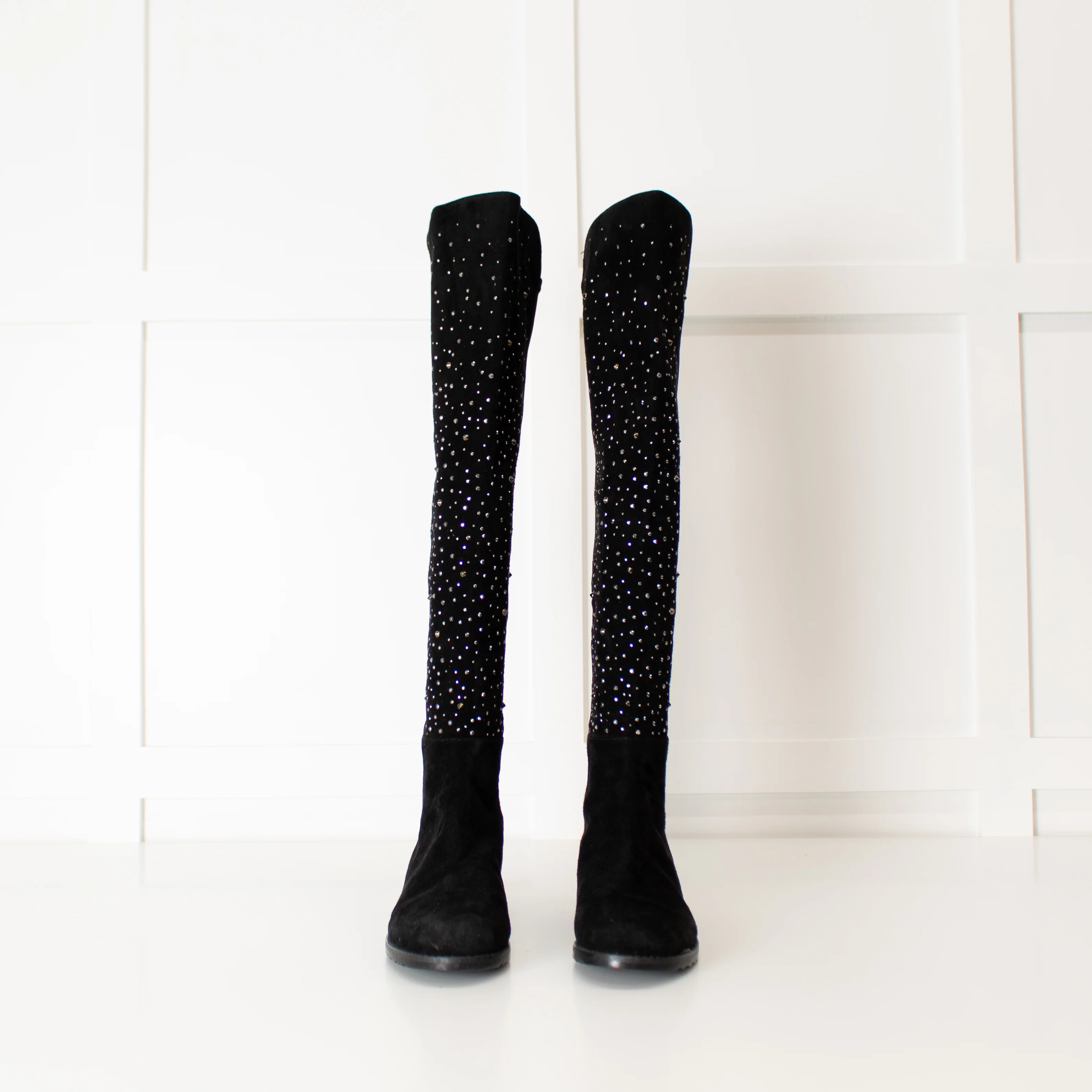 Stuart Weitzman Black Silver Stud Knee Length Suede Boots - Image 2