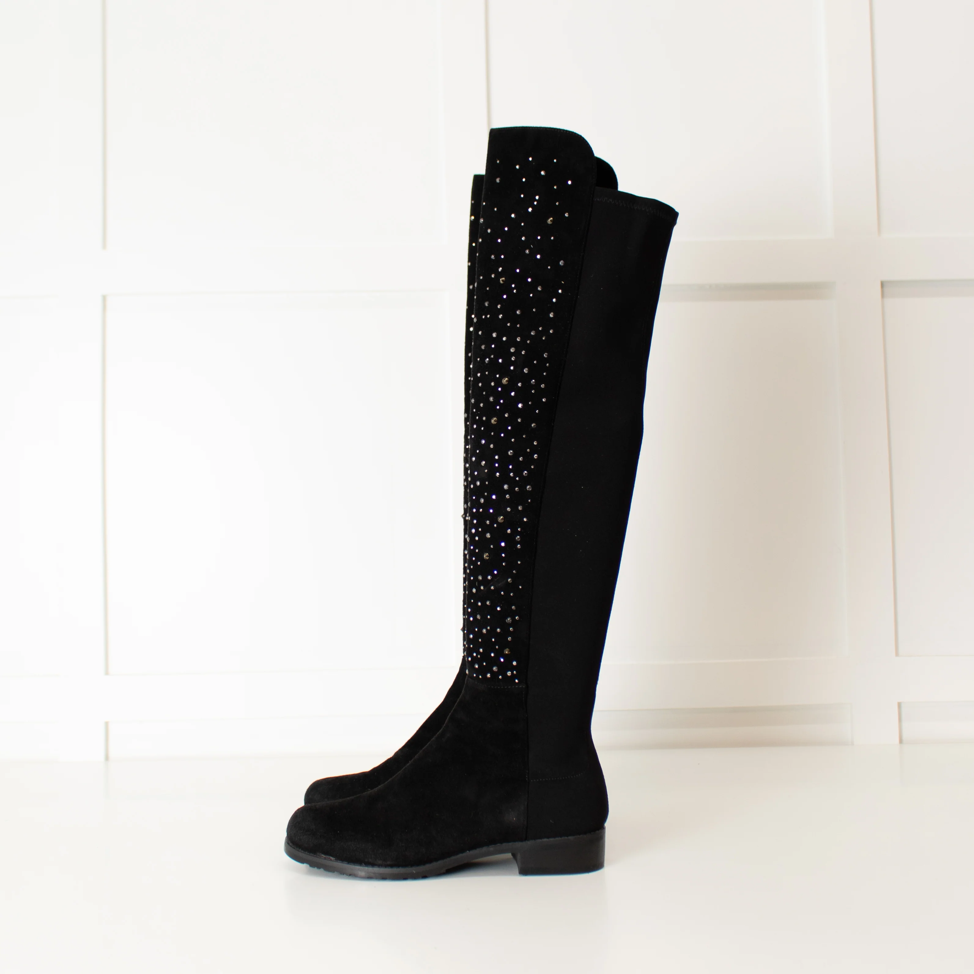 Stuart Weitzman Black Silver Stud Knee Length Suede Boots - Image 3