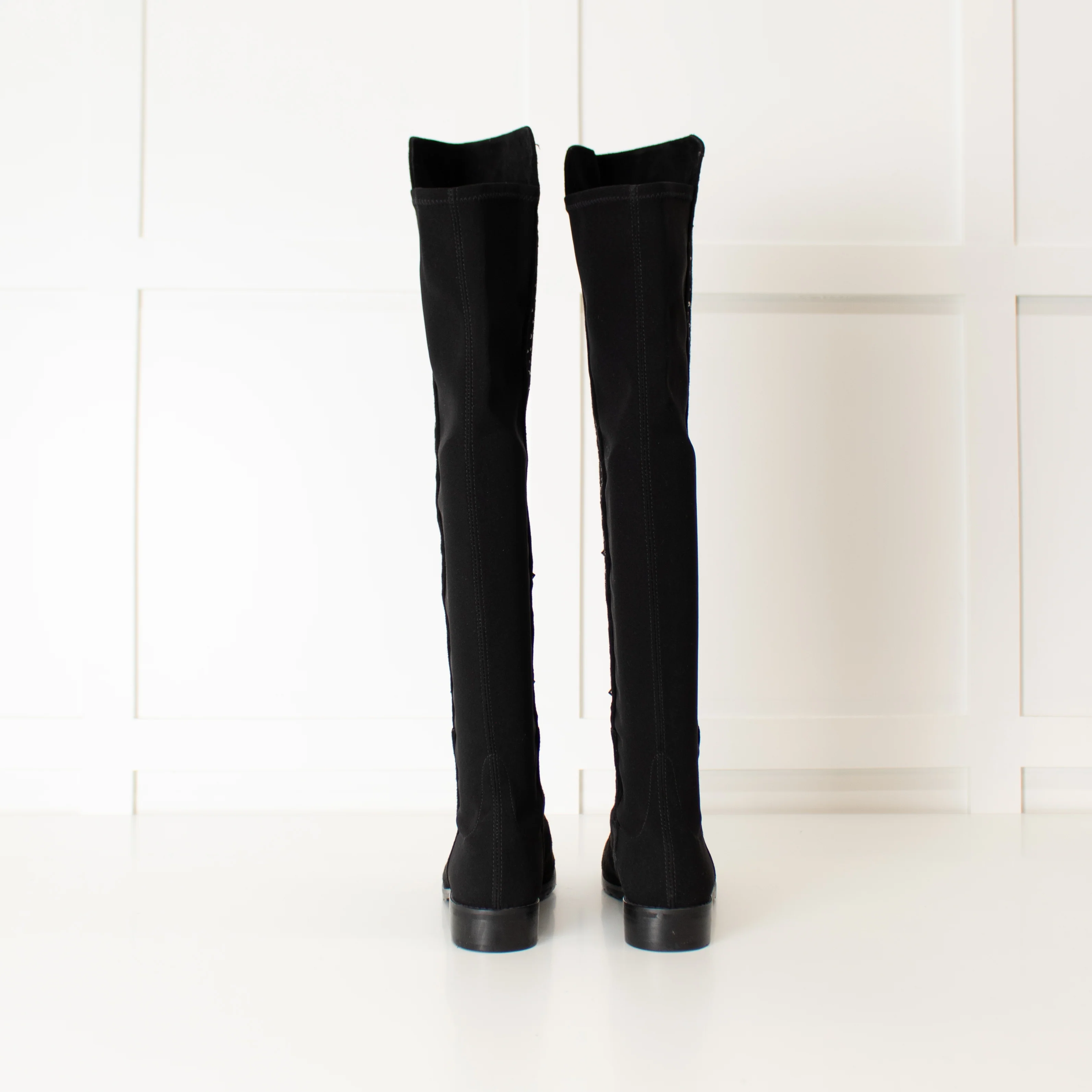 Stuart Weitzman Black Silver Stud Knee Length Suede Boots - Image 4