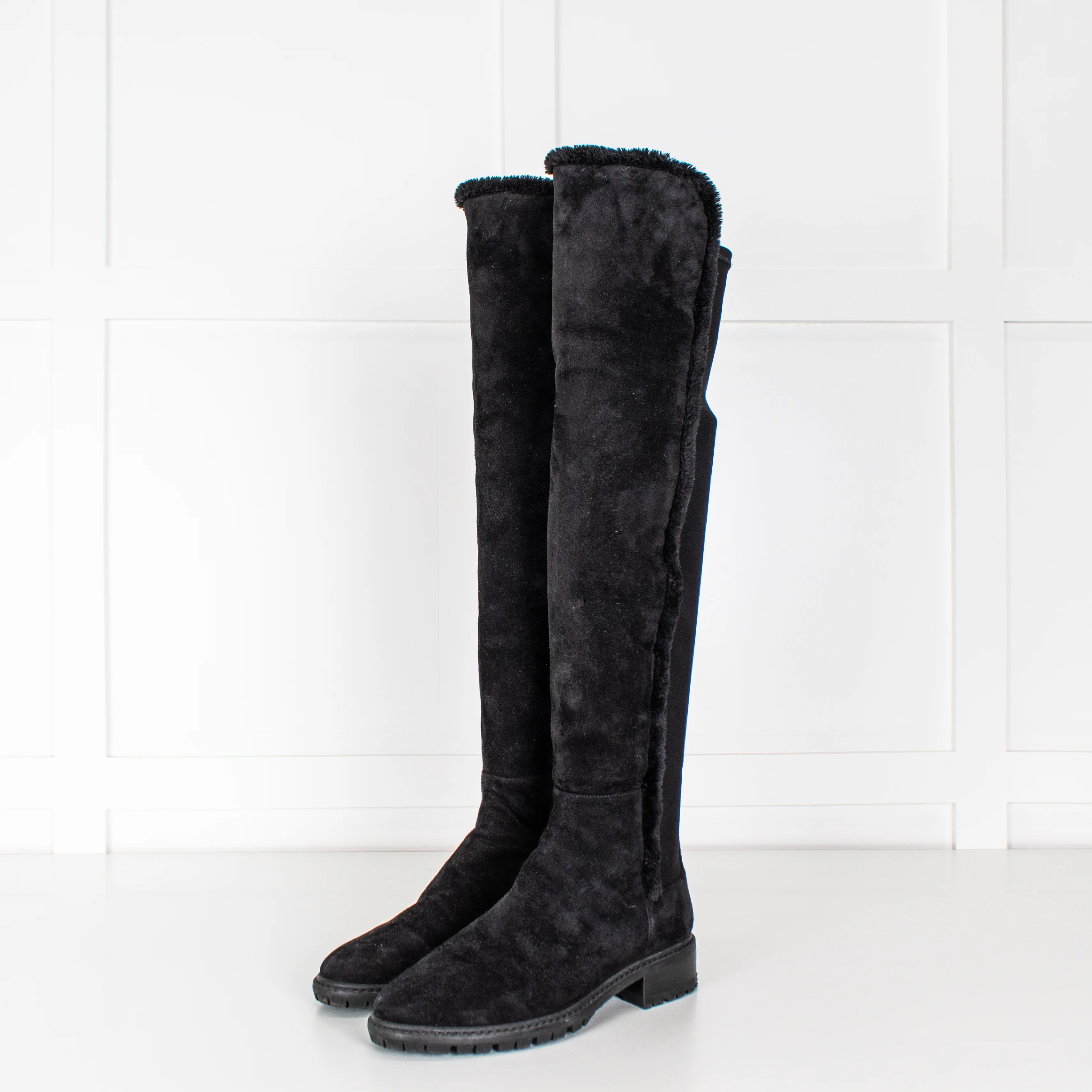 Stuart Weitzman Black Suede & Fabric Over The Knee Boots - Image 3