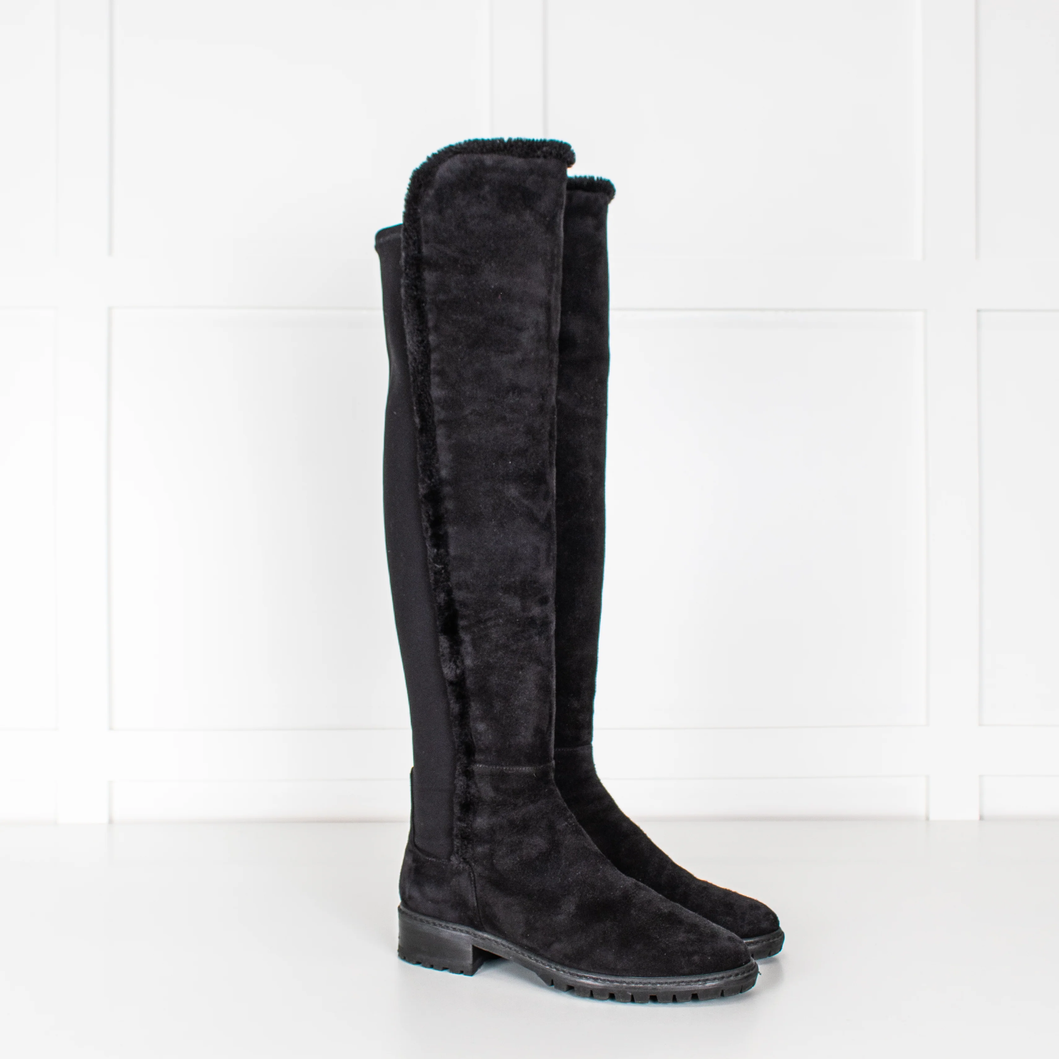 Stuart Weitzman Black Suede & Fabric Over The Knee Boots - Image 4