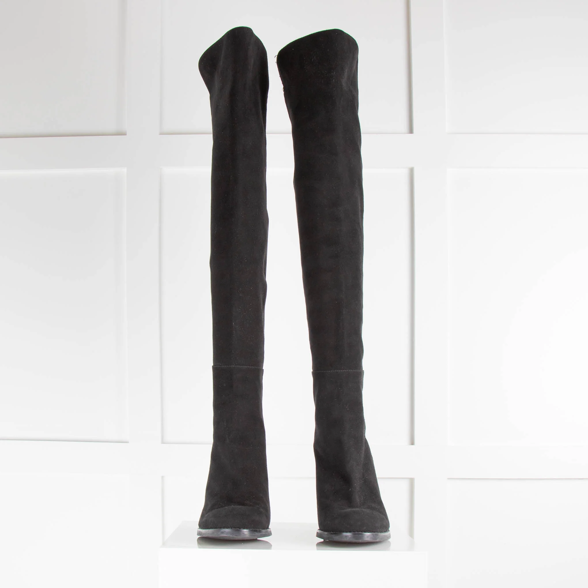 Stuart Weitzman Black Suede Over the Knee Boots with Block Heel - Image 2