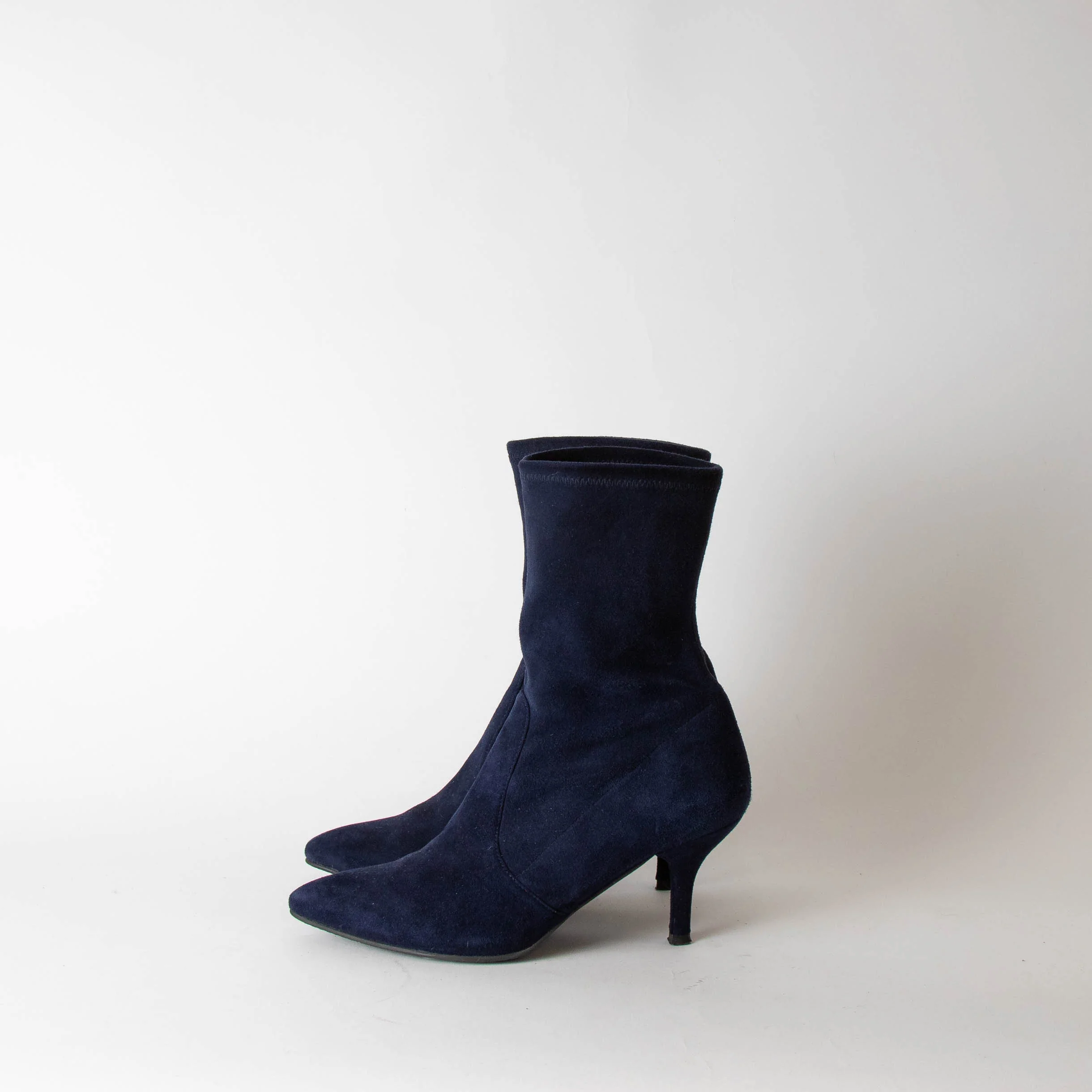 Stuart Weitzman Navy Suede Sock Ankle Boot - Image 3