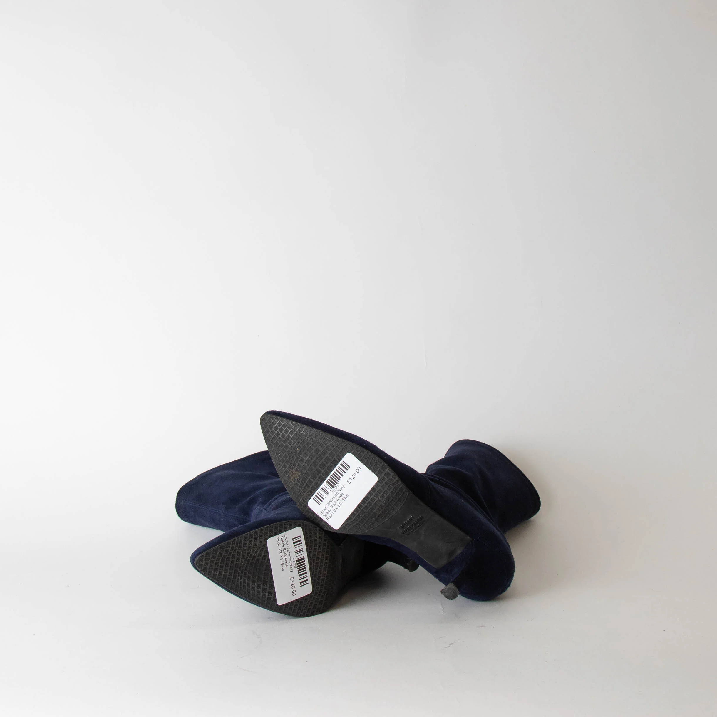 Stuart Weitzman Navy Suede Sock Ankle Boot - Image 5