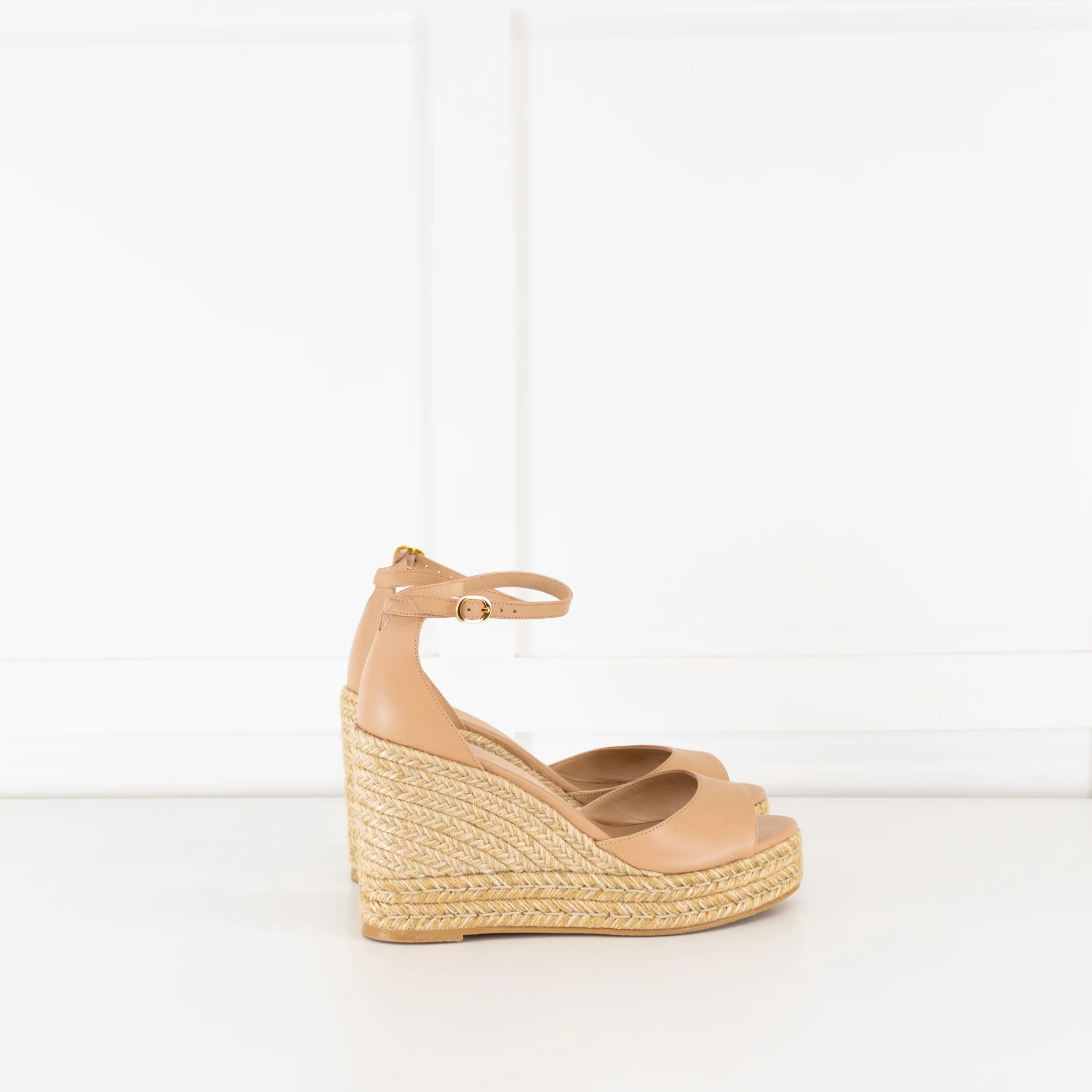 Stuart Weitzman Nude Open Toe Wedge Espadrilles with Ankle Strap - Image 5