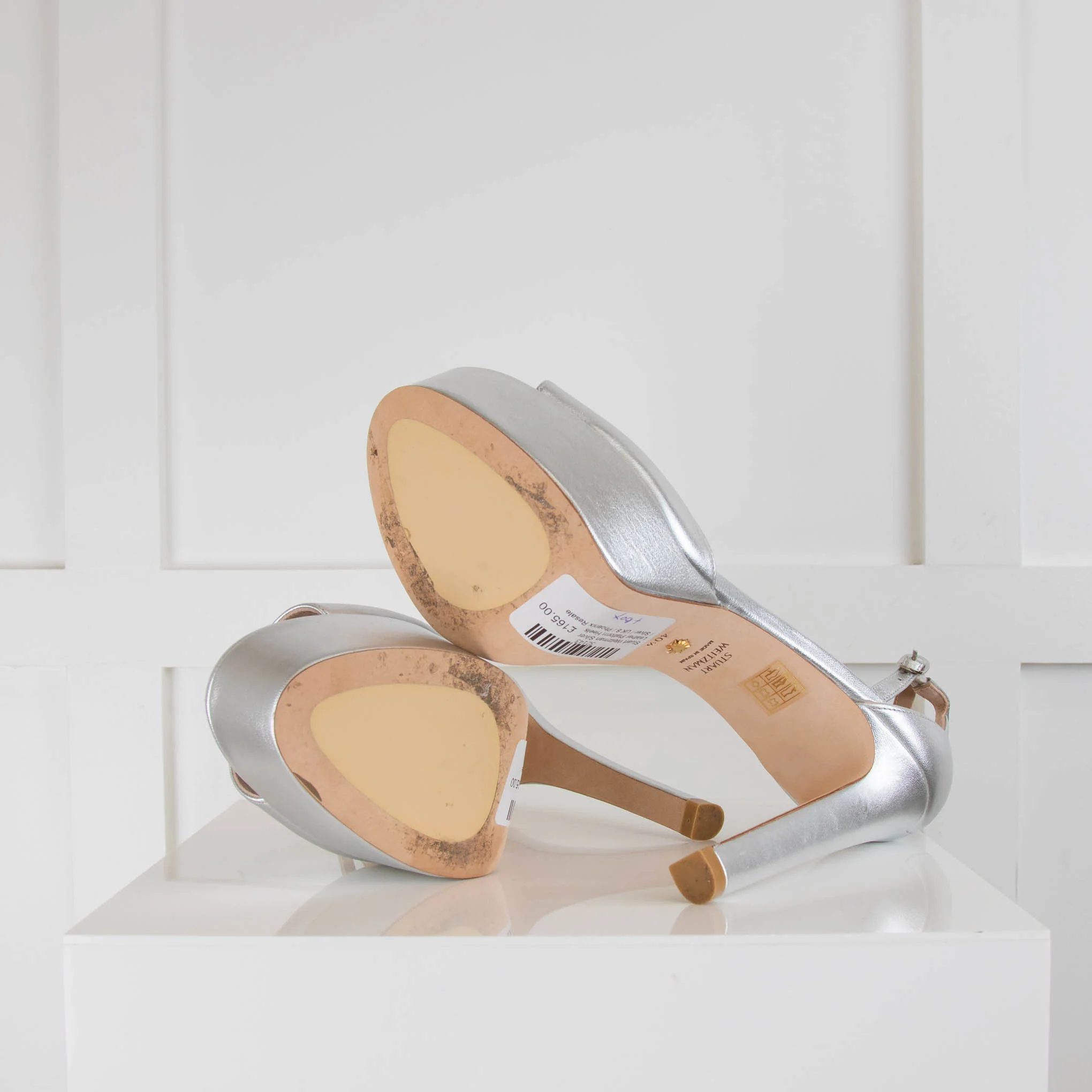 Stuart Weitzman Silver Leather Platform Heels - Image 5