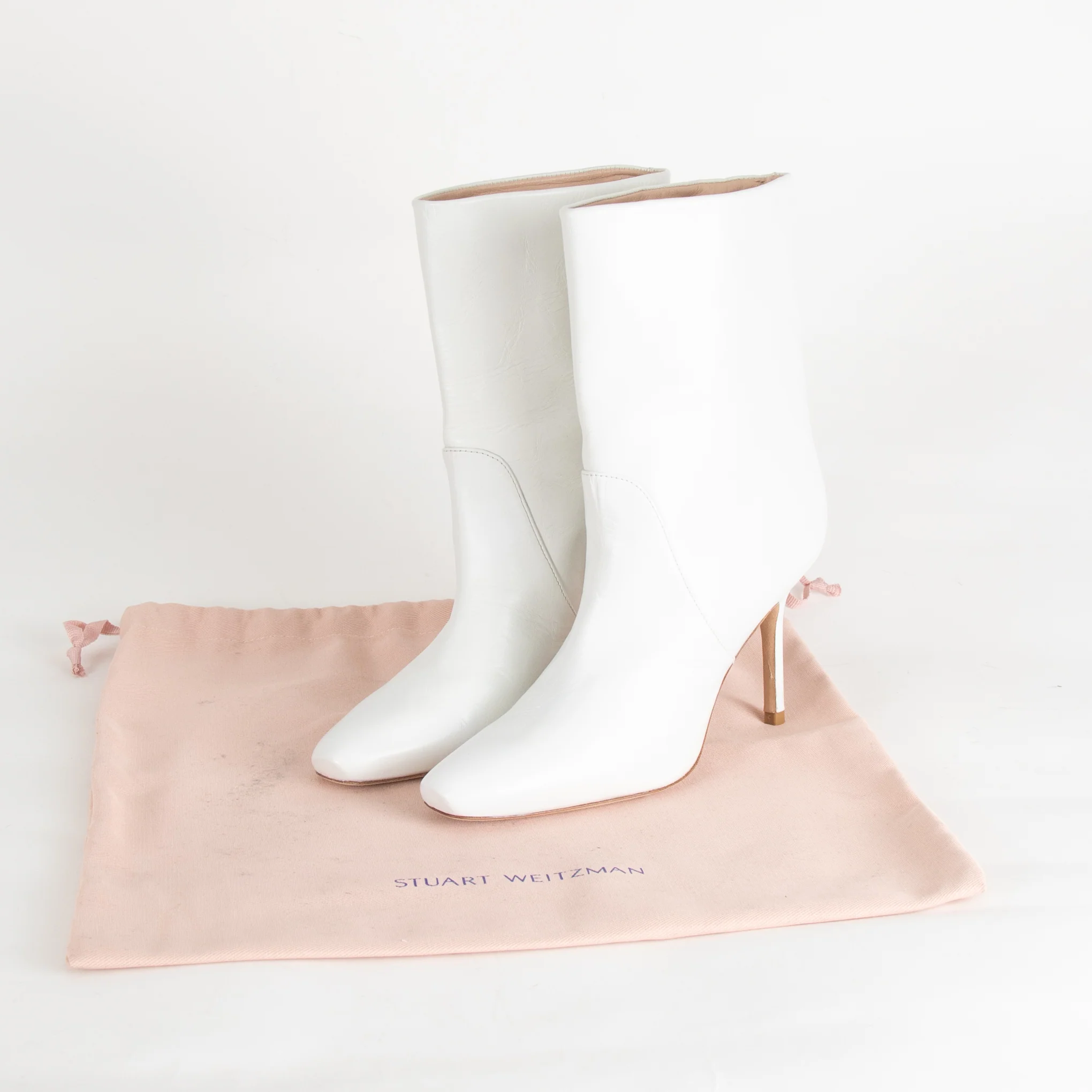Stuart Weitzman White Leather Mid Heel Boots - Image 3