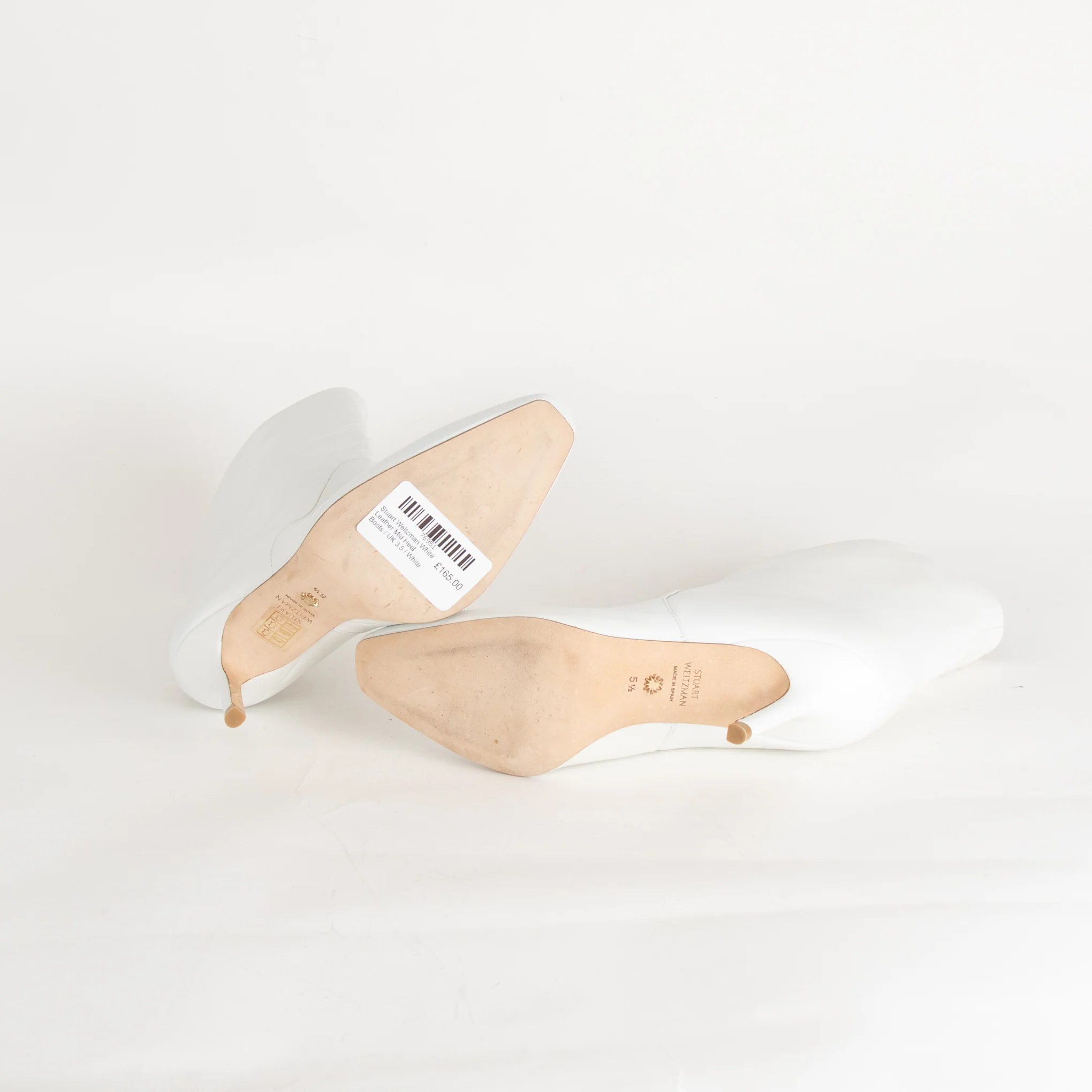 Stuart Weitzman White Leather Mid Heel Boots - Image 8