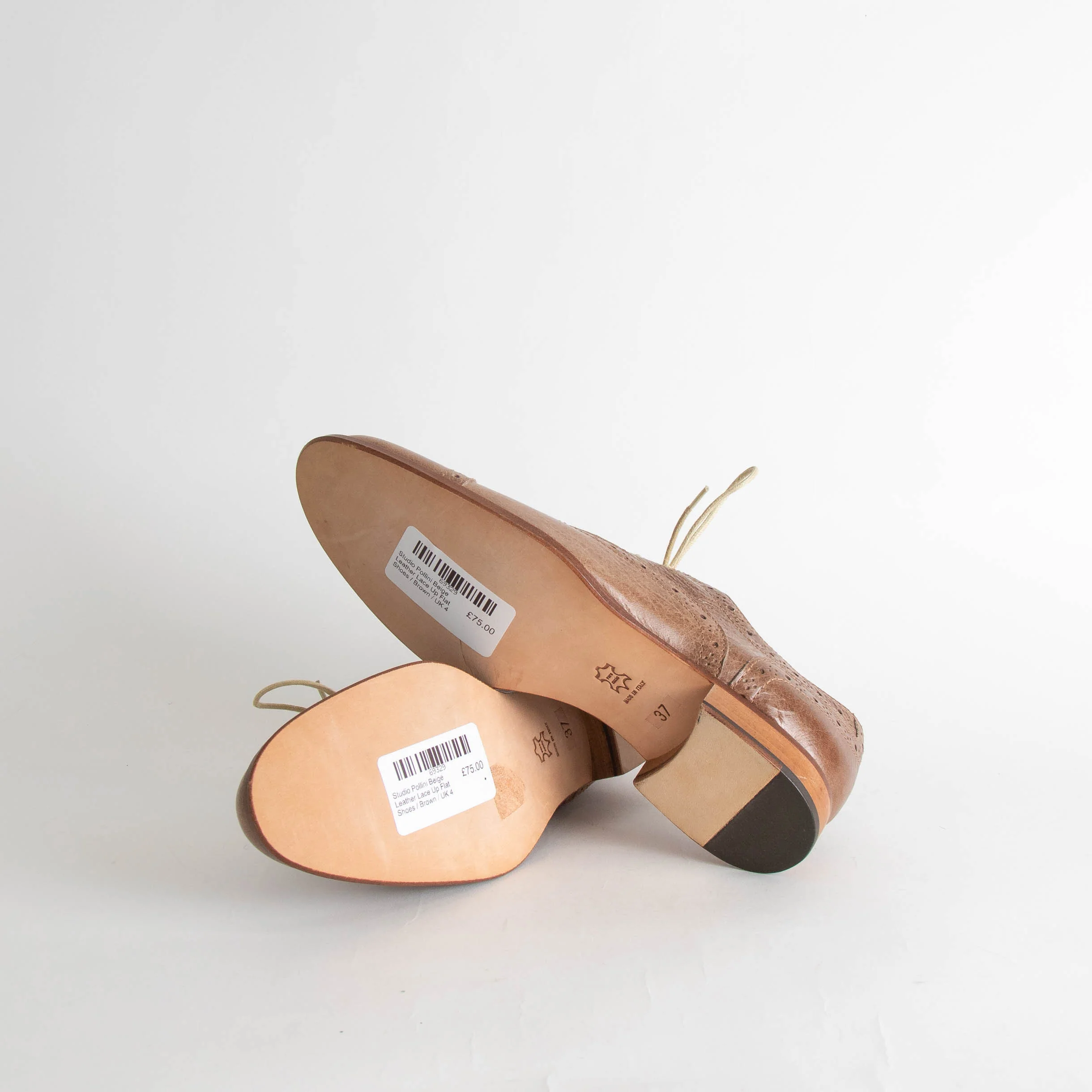 Studio Pollini Beige Leather Lace Up Flat Shoes - Image 6