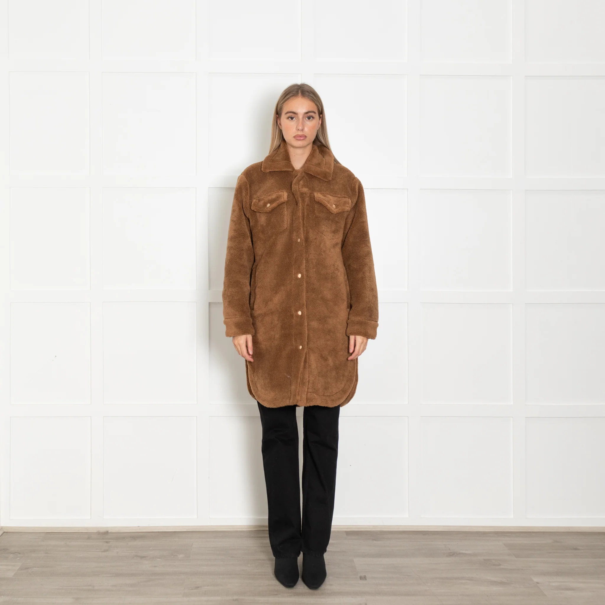 Suncoo Brown Teddy Long Shacket
