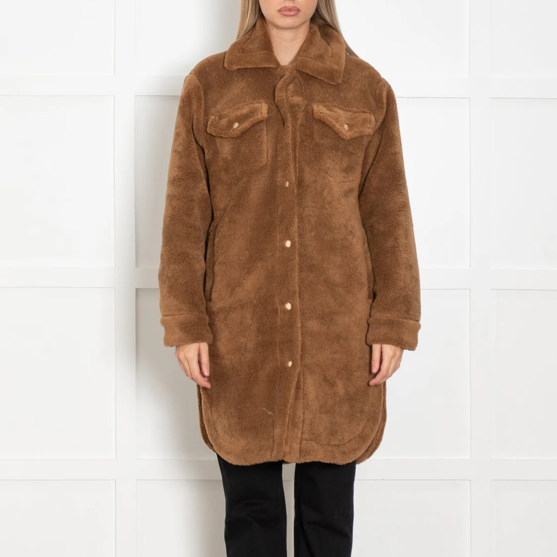 Suncoo Brown Teddy Long Shacket - Image 2