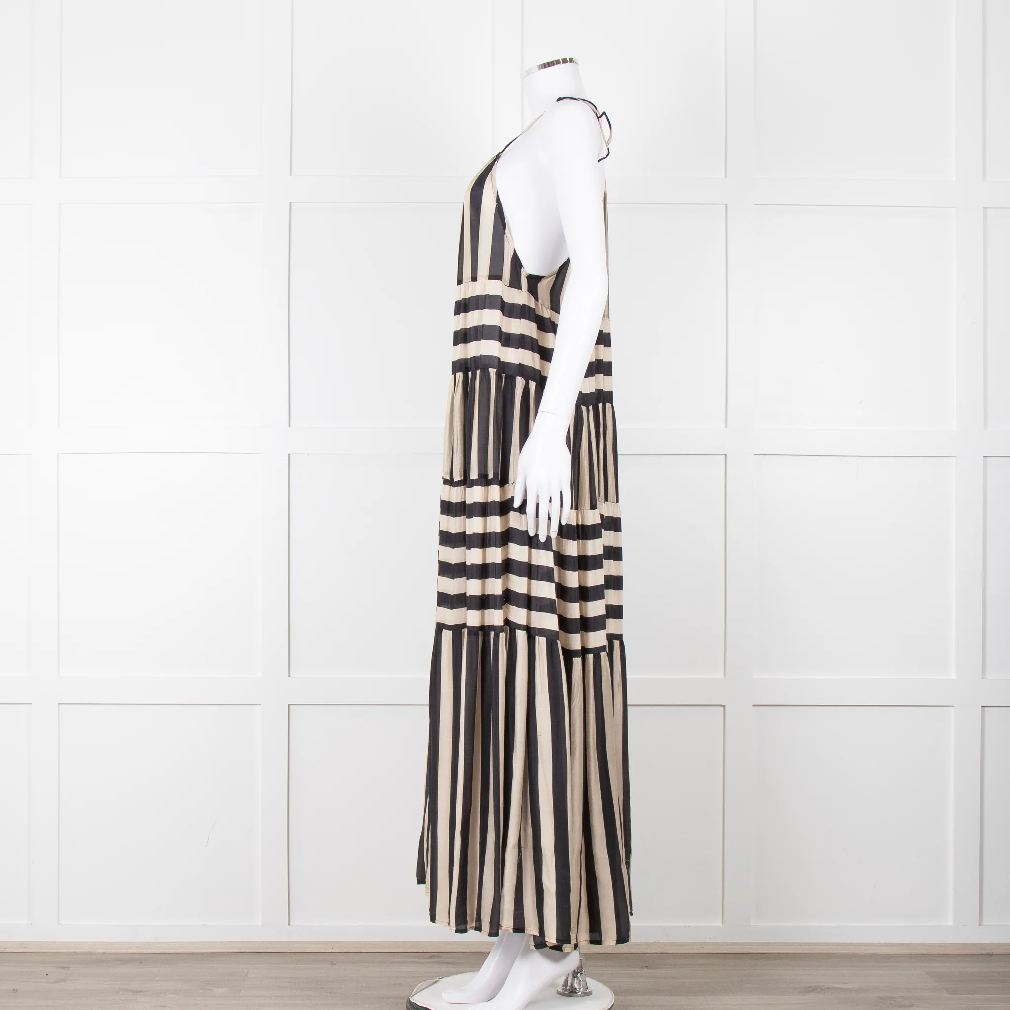 Sundress Black and Beige Stripe Halterneck Midi Dress - Image 3