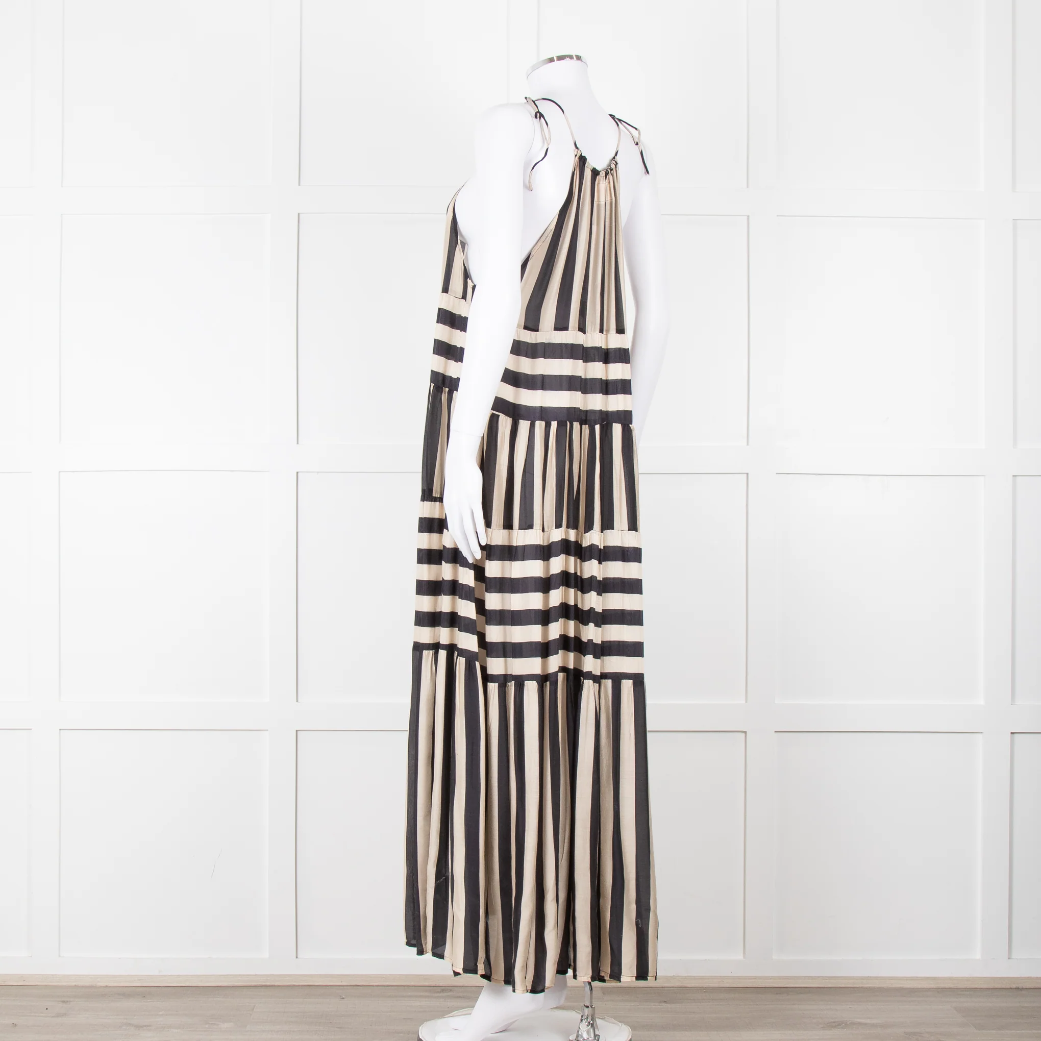 Sundress Black and Beige Stripe Halterneck Midi Dress - Image 4