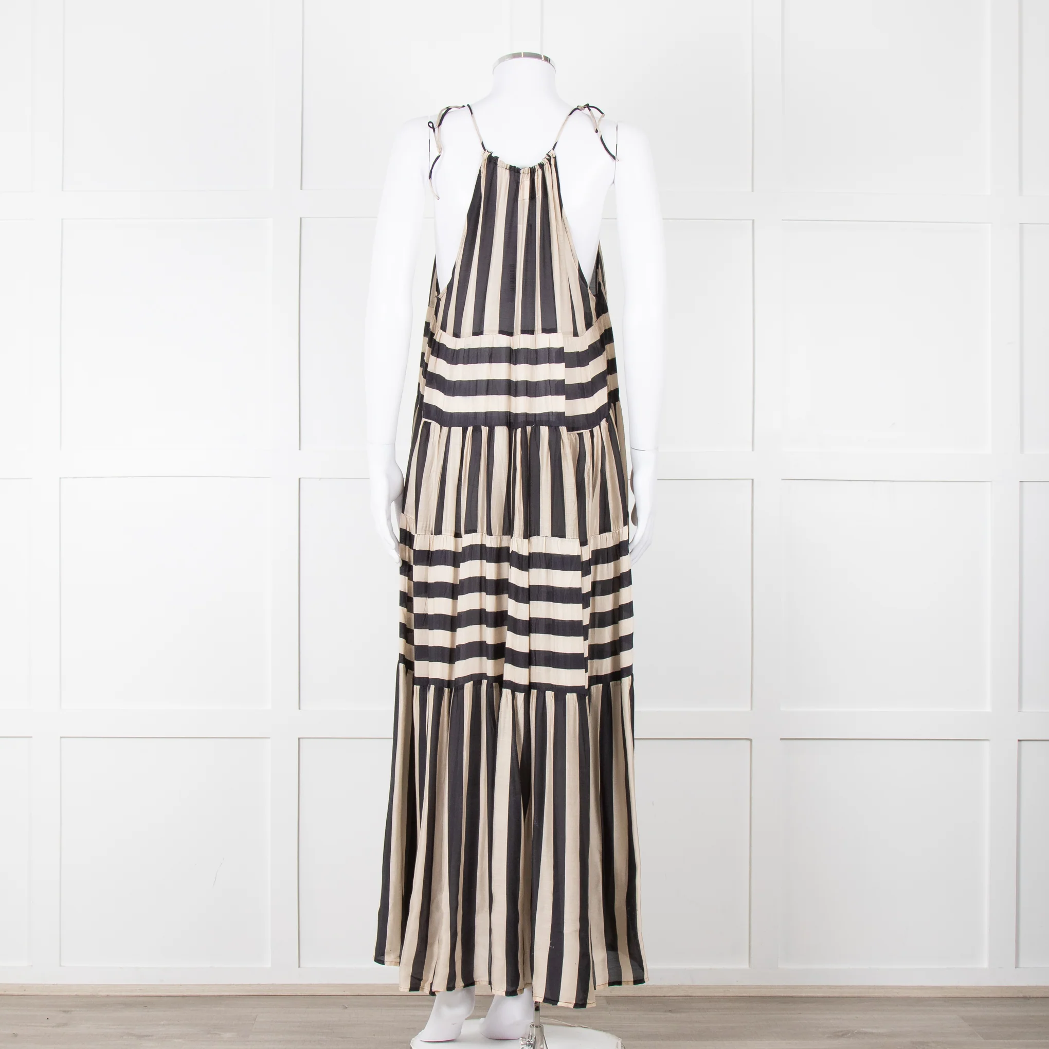 Sundress Black and Beige Stripe Halterneck Midi Dress - Image 5